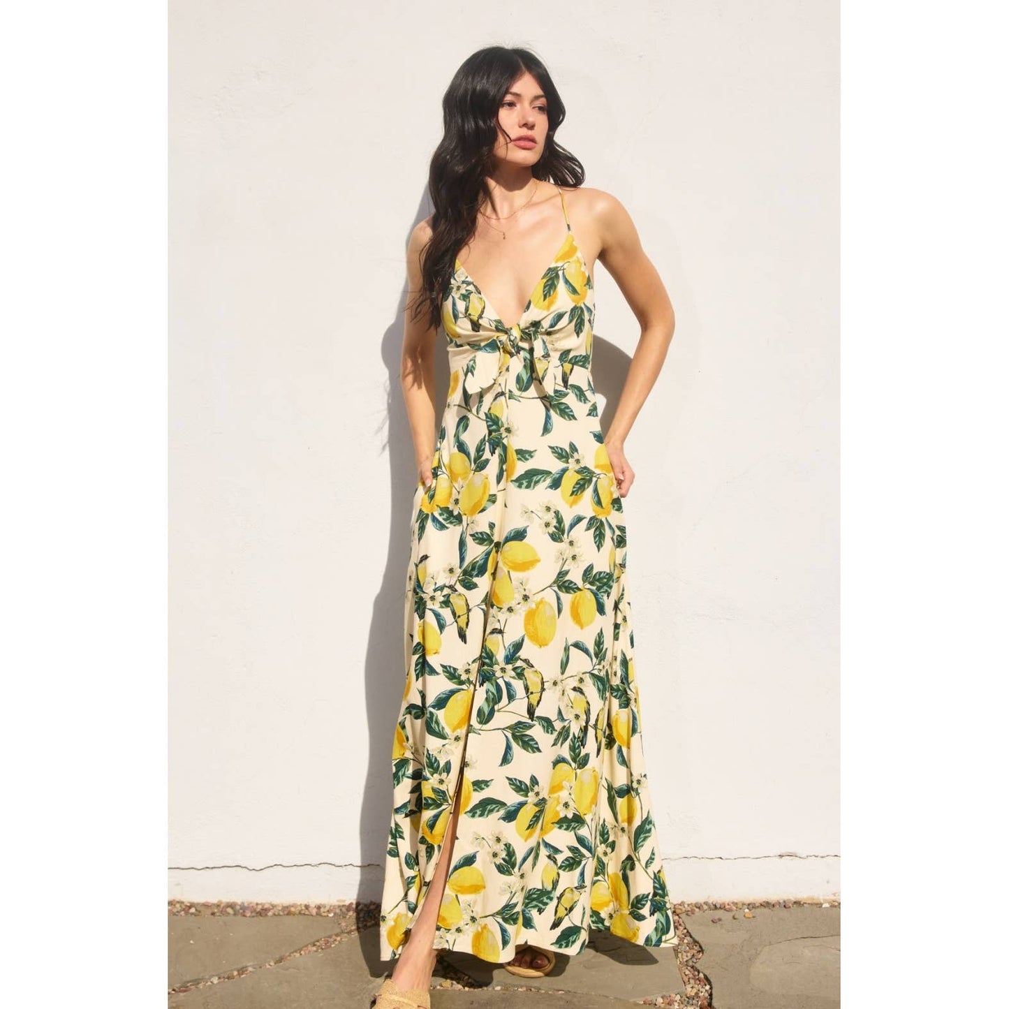 Vintage Lemonade Knot Front Maxi Dress: LEMON GARDEN / FD11729-P1919