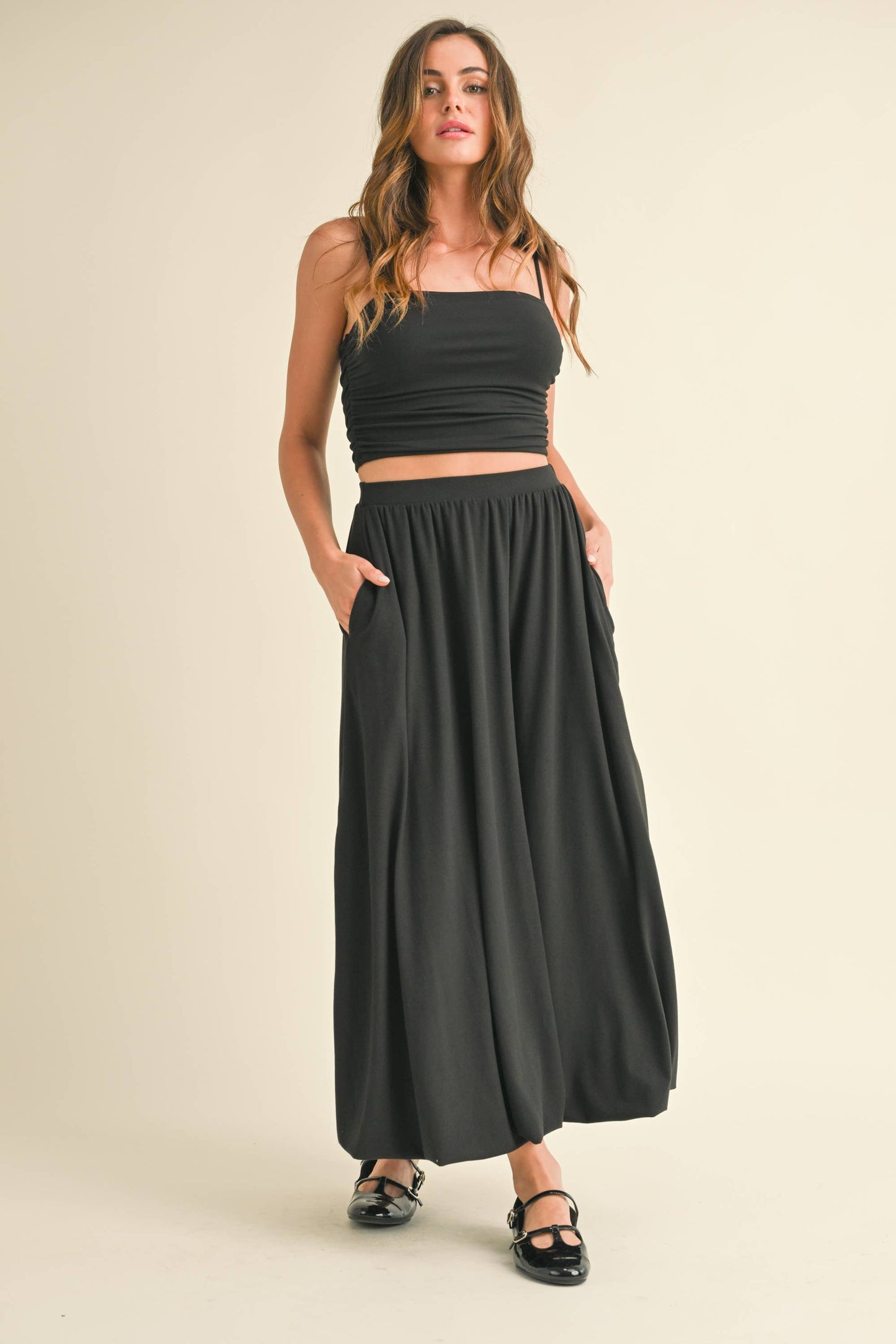💖Only Skirt 💖ST5710 SLEEVELESS CROP TOP WITH BALLOON MAXI SKIRT