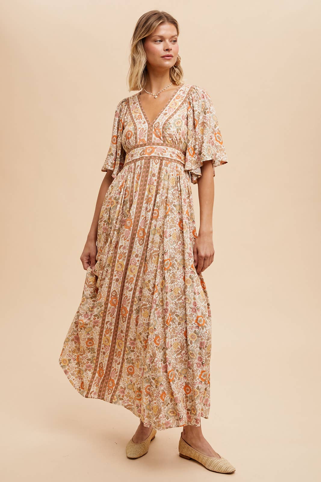 BORDER PRINT FLUTTER SLEEVE MAXI: MIDNIGHT / ILD5756