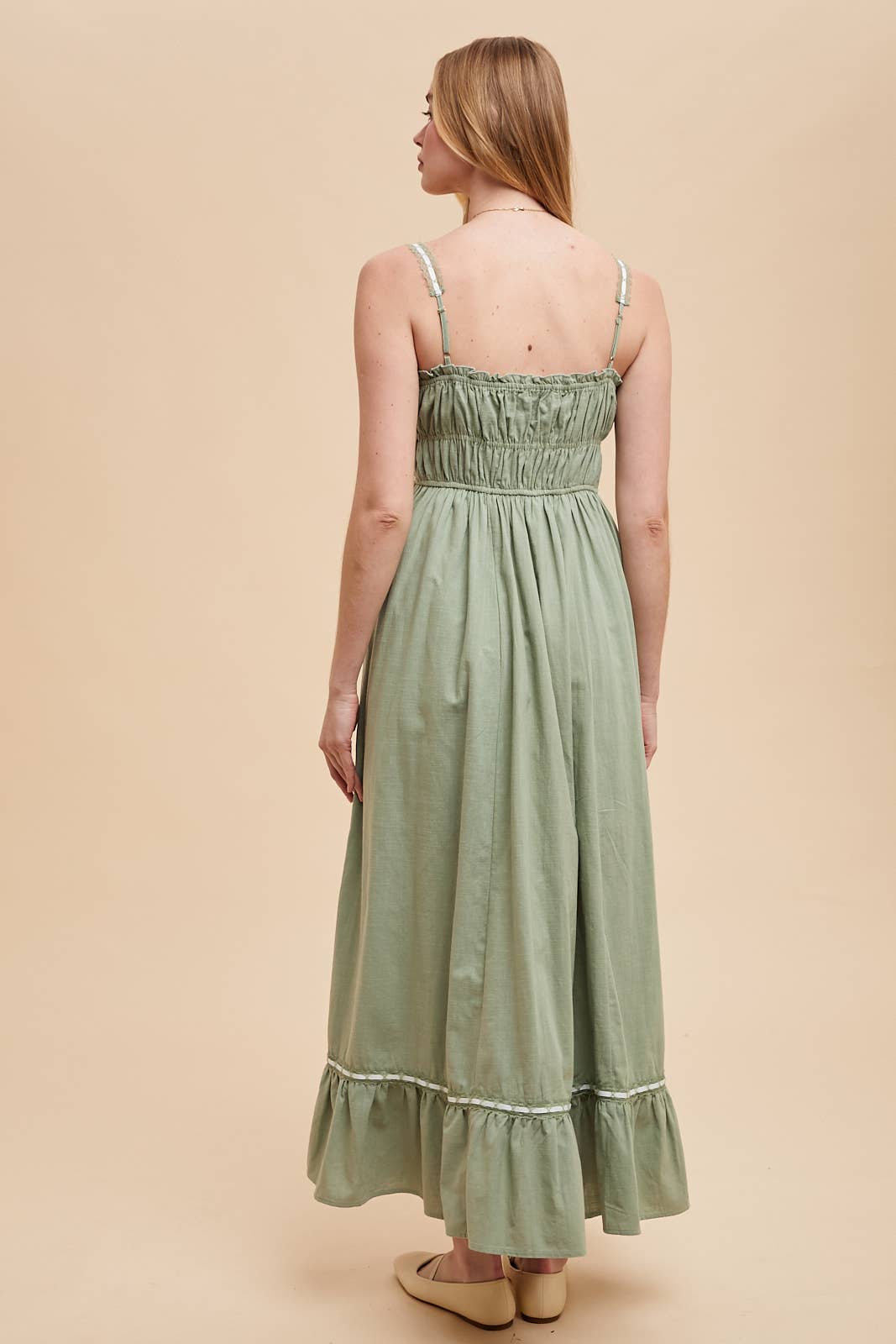 CONTRAST LACE COTTON MAXI DRESS: OFF-WHITE / ILD6204