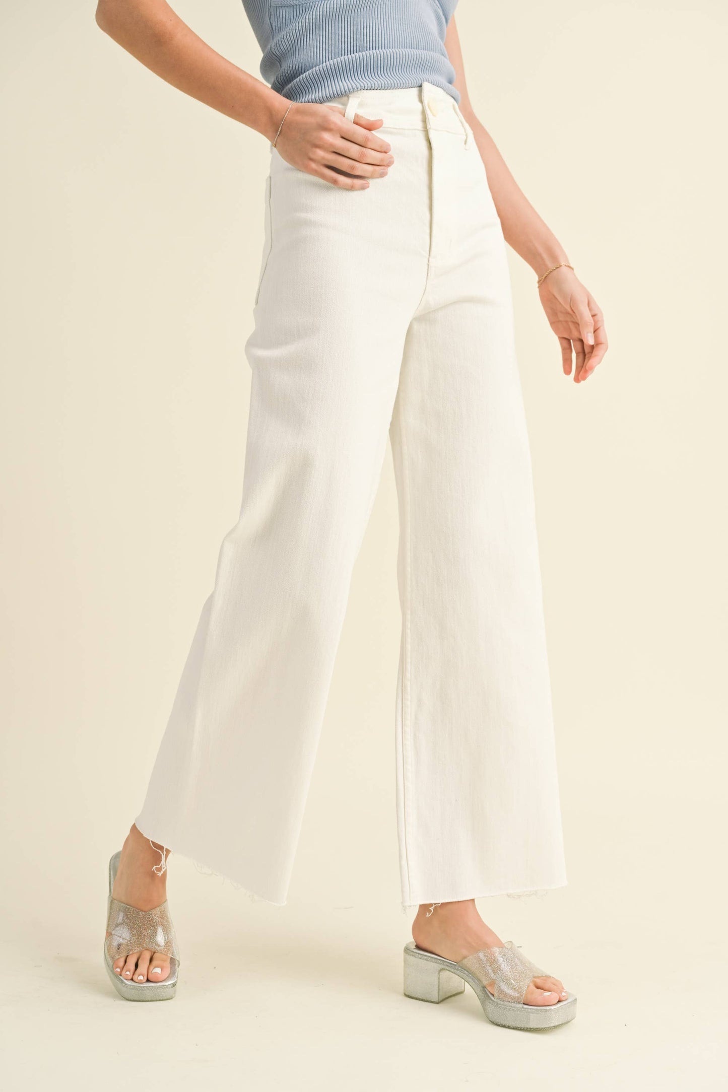 MMP623 STRAIGHT WIDE LEG DENIM PANTS: Brown