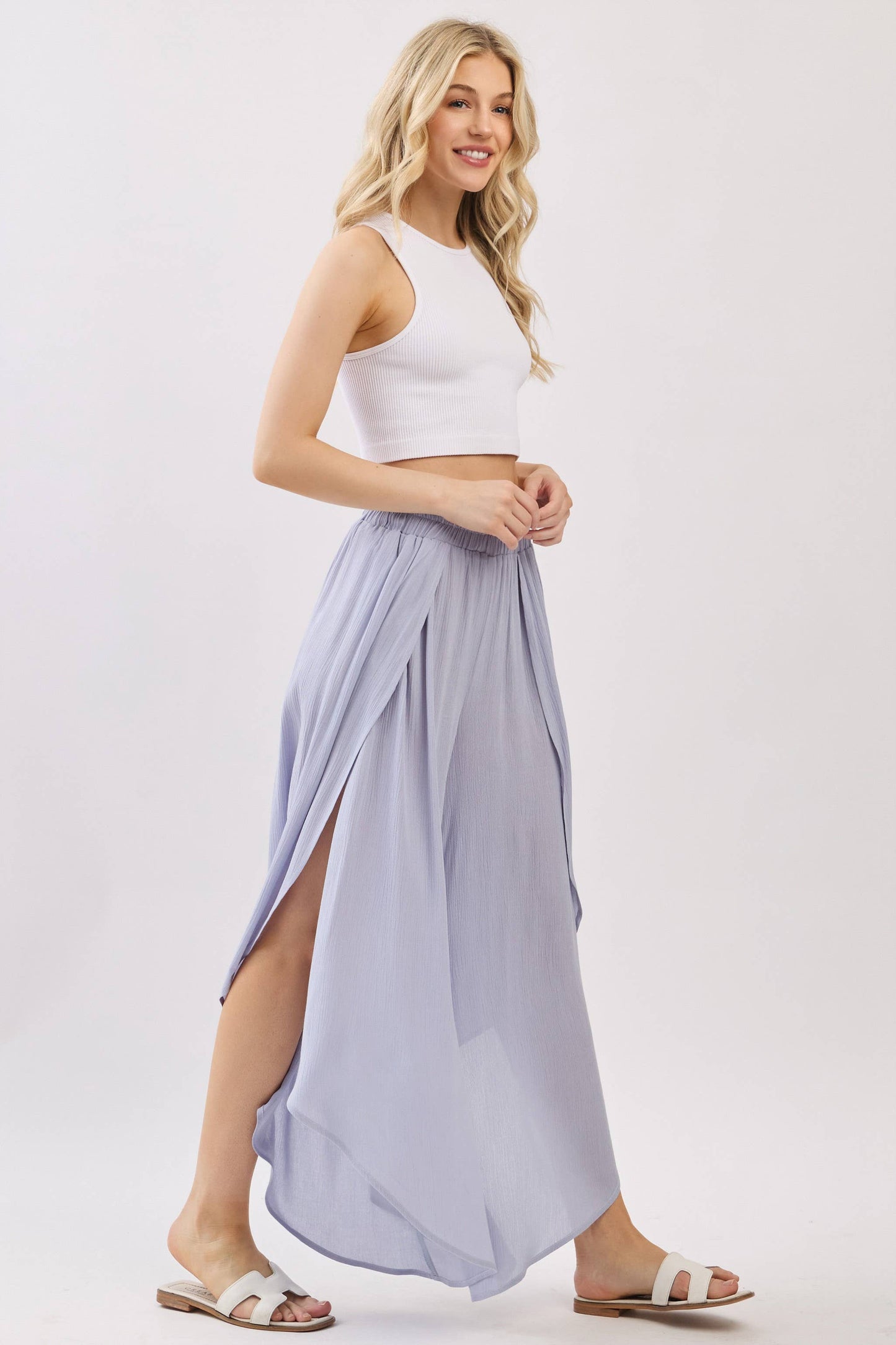 Overlap Detail Wide Leg Pants - NP70175: Vintage Denim