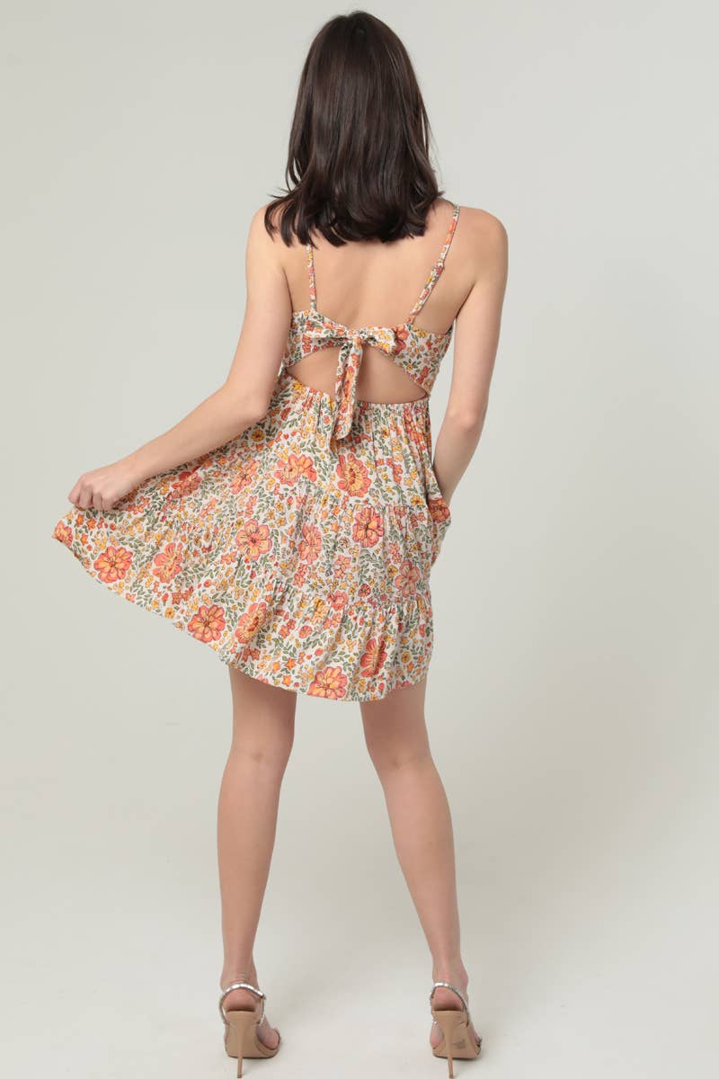 F4H12-WA34 PRINTED V NECK OPEN TIE BACK SUNDRESS