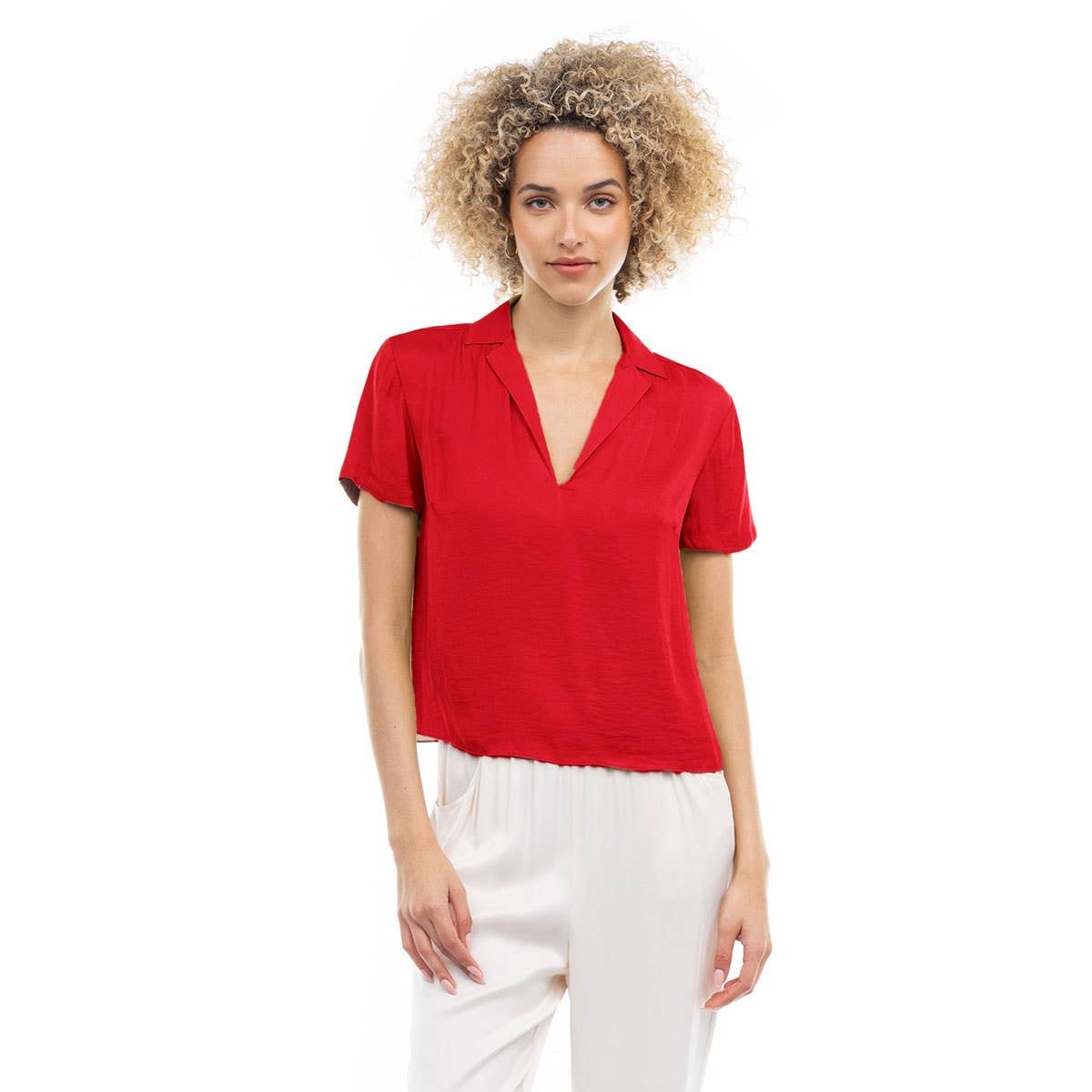 Notched Collar Crop Blouse: YALE / SB119449-B