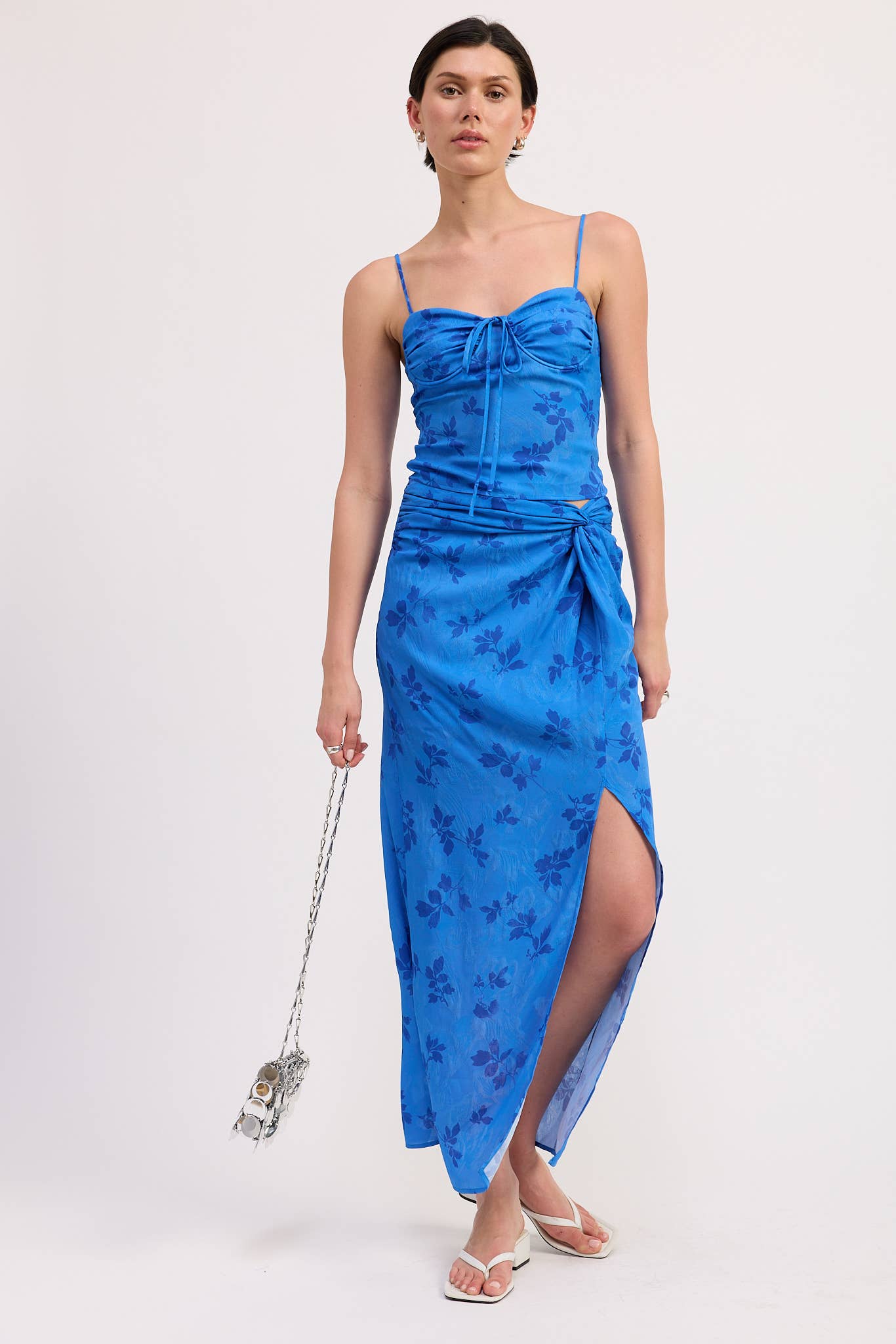FLORAL WRAPPED SARONG SKIRT: BLUE FLORAL / IPG2815S
