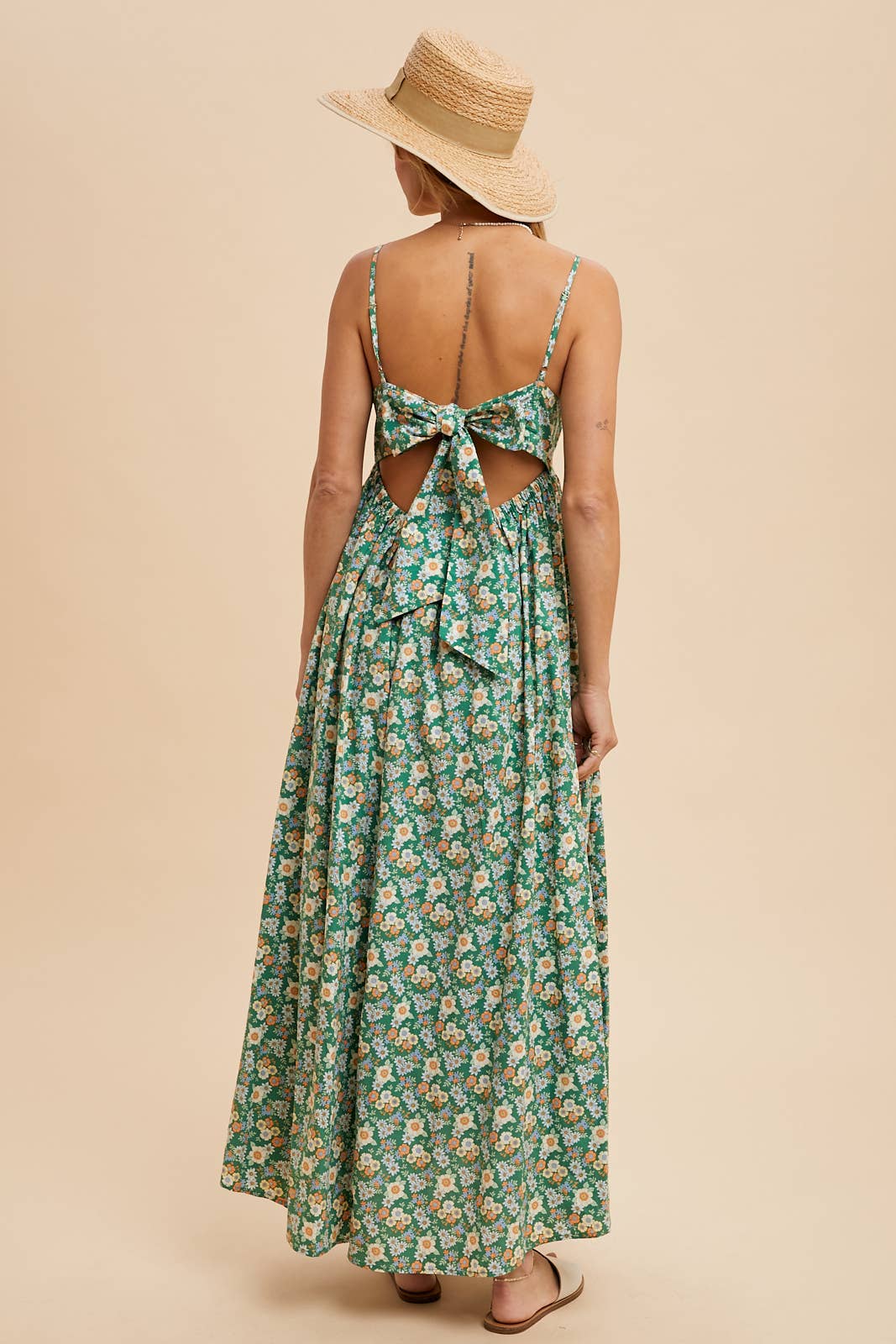 EMBROIDERED COTTON PRINT MAXI DRESS: GREEN FLORAL / ILD5705