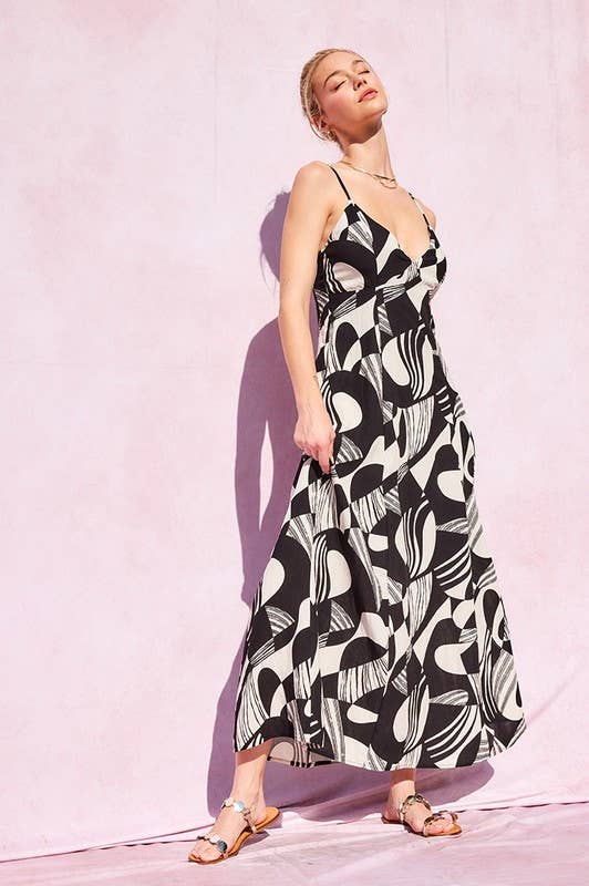 Printed Maxi Dress: Black/Cream / IM8515