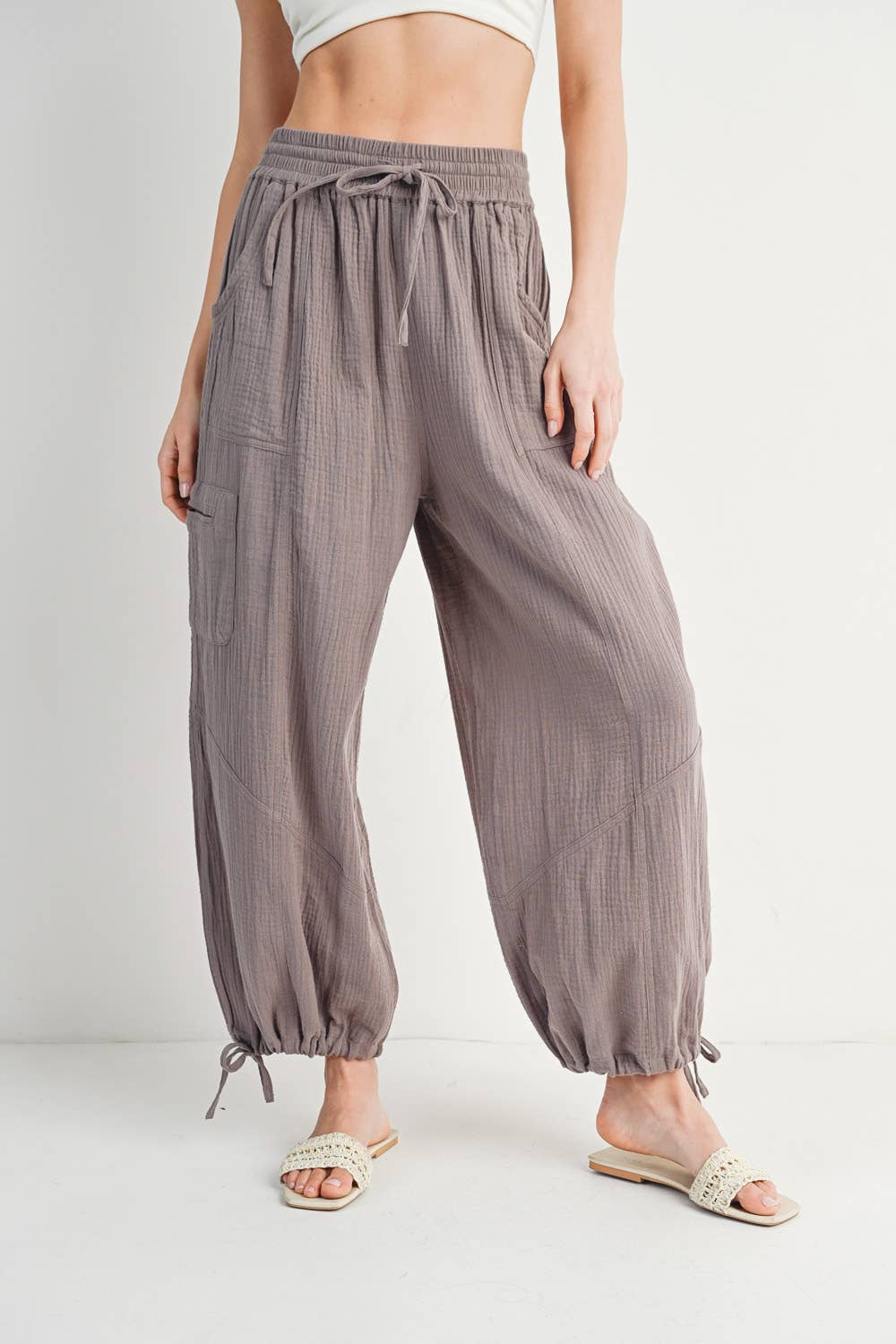 JOGGER HAREM DRAWSTRING PANTS: Black / B02090