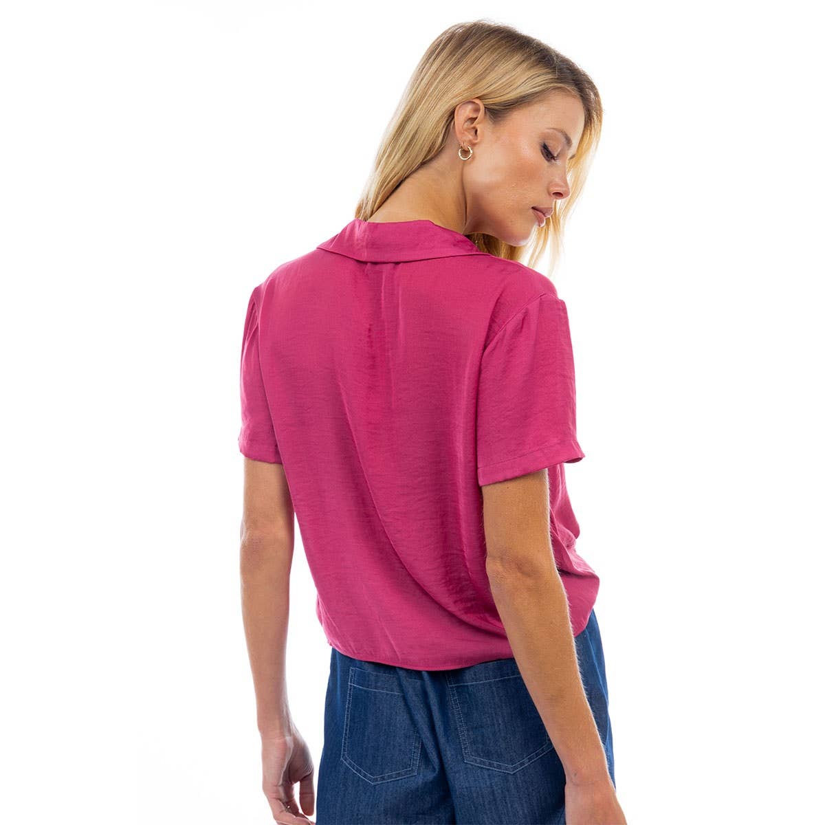 Notched Collar Crop Blouse: YALE / SB119449-B