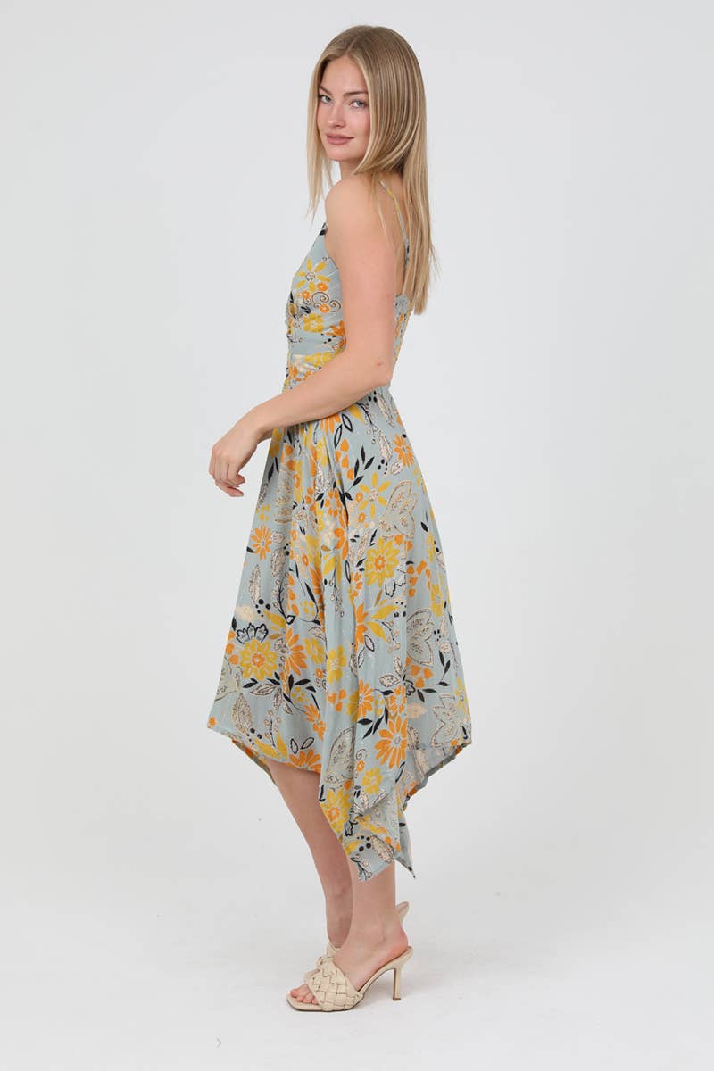 C4921-A867 HANKY HEM MAXI DRESS WITH TWIST FRONT CUTOUT