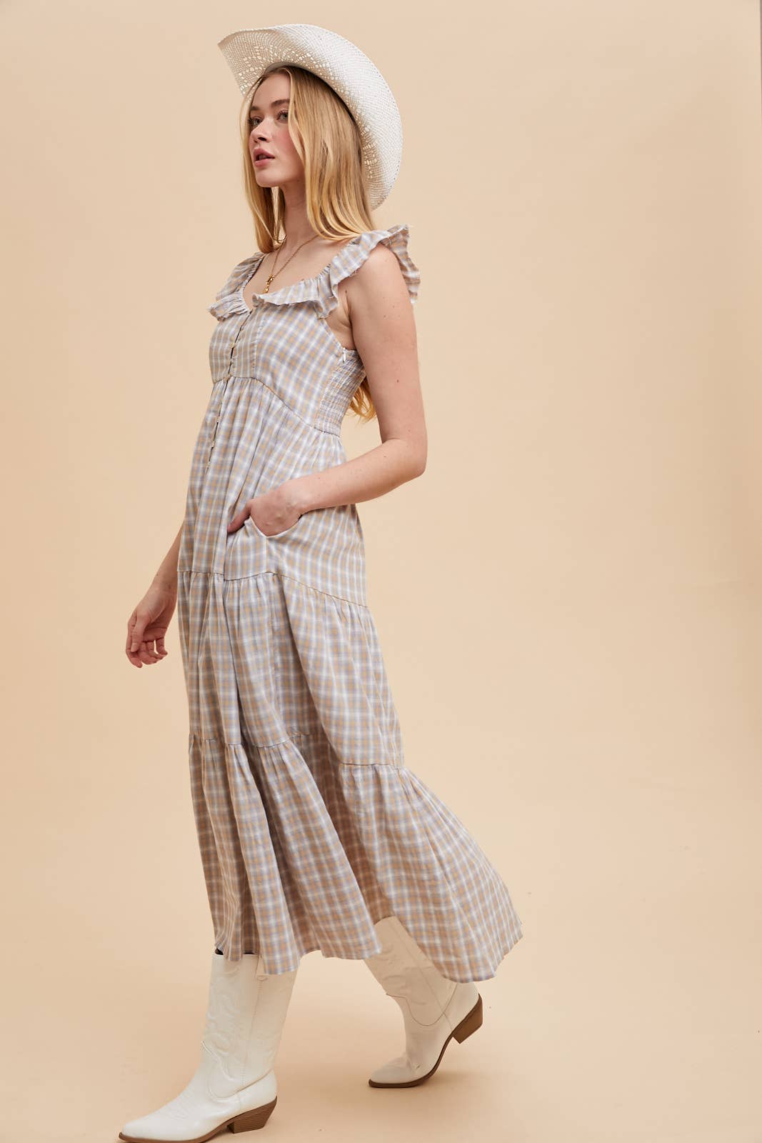 COTTON PLAID SUMMER DRESS: DUSTED MEADOW / ILD6256