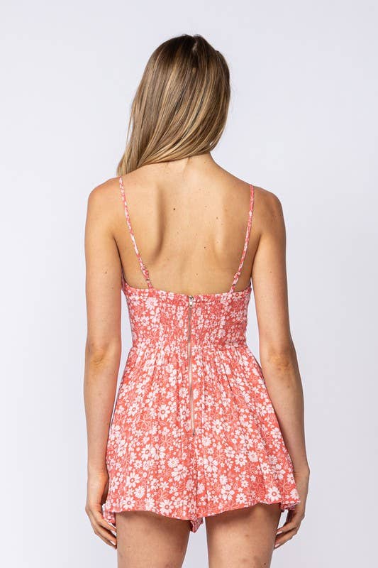 FLORAL FRONT HOOK&EYES CORSET SHAPE MINI ROMPER: The Lover / SM-D20361E-ROMPER