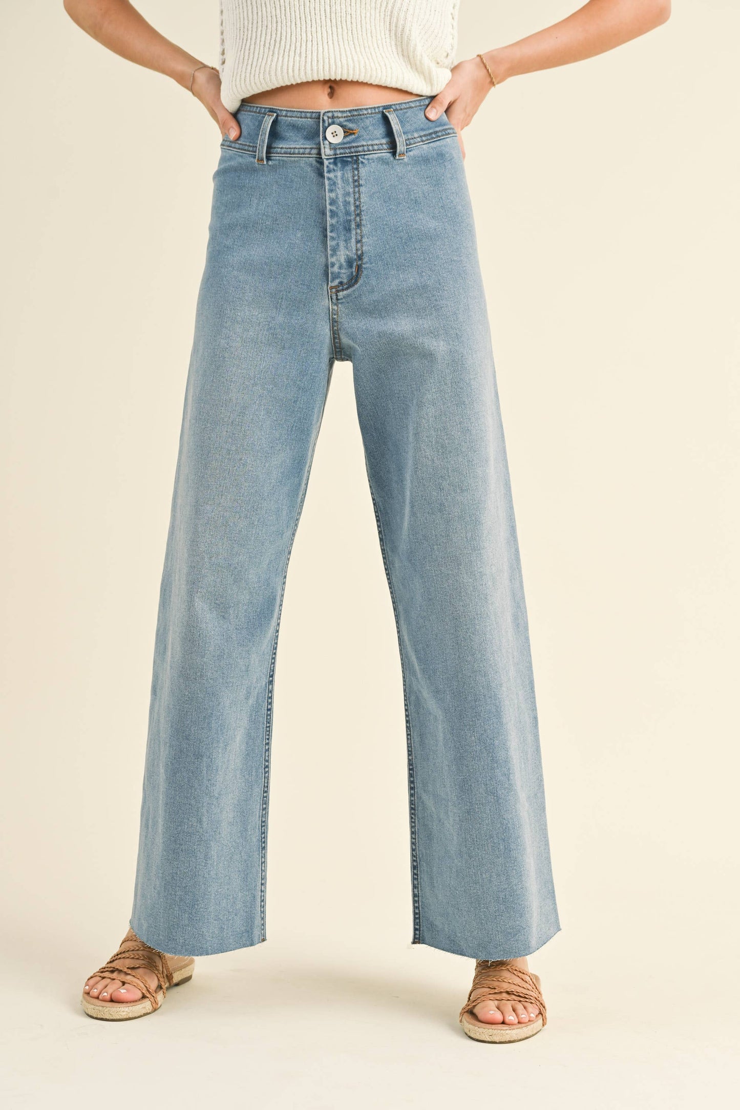 MMP623 STRAIGHT WIDE LEG DENIM PANTS: Brown