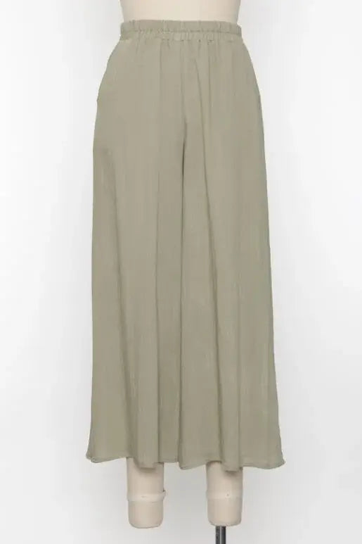 Woven Wide Leg Pull on Pants - NP16207E10: Sage Green