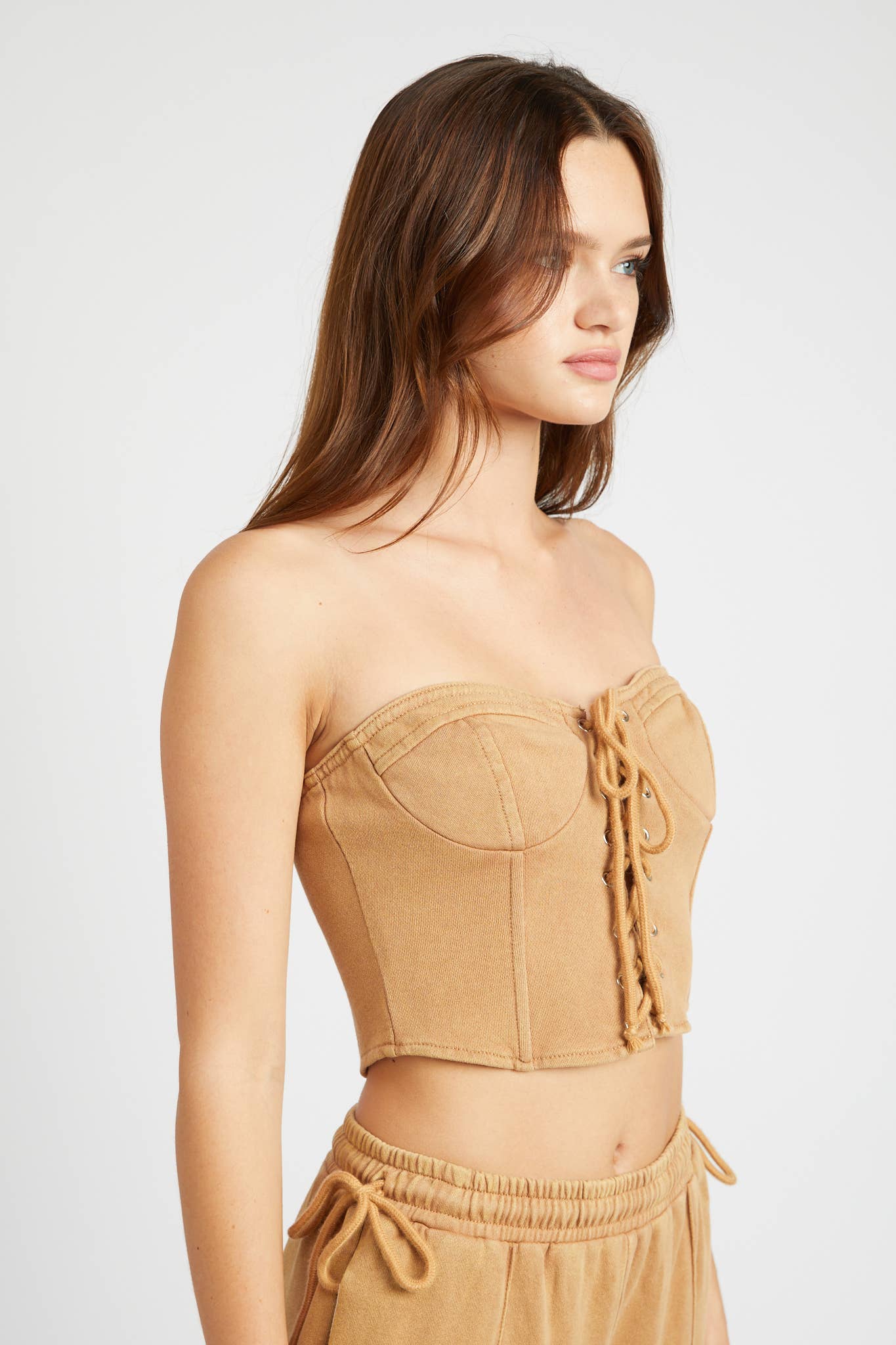 FRENCH TERRY STRAPLESS BUSTIER TOP: NAVY