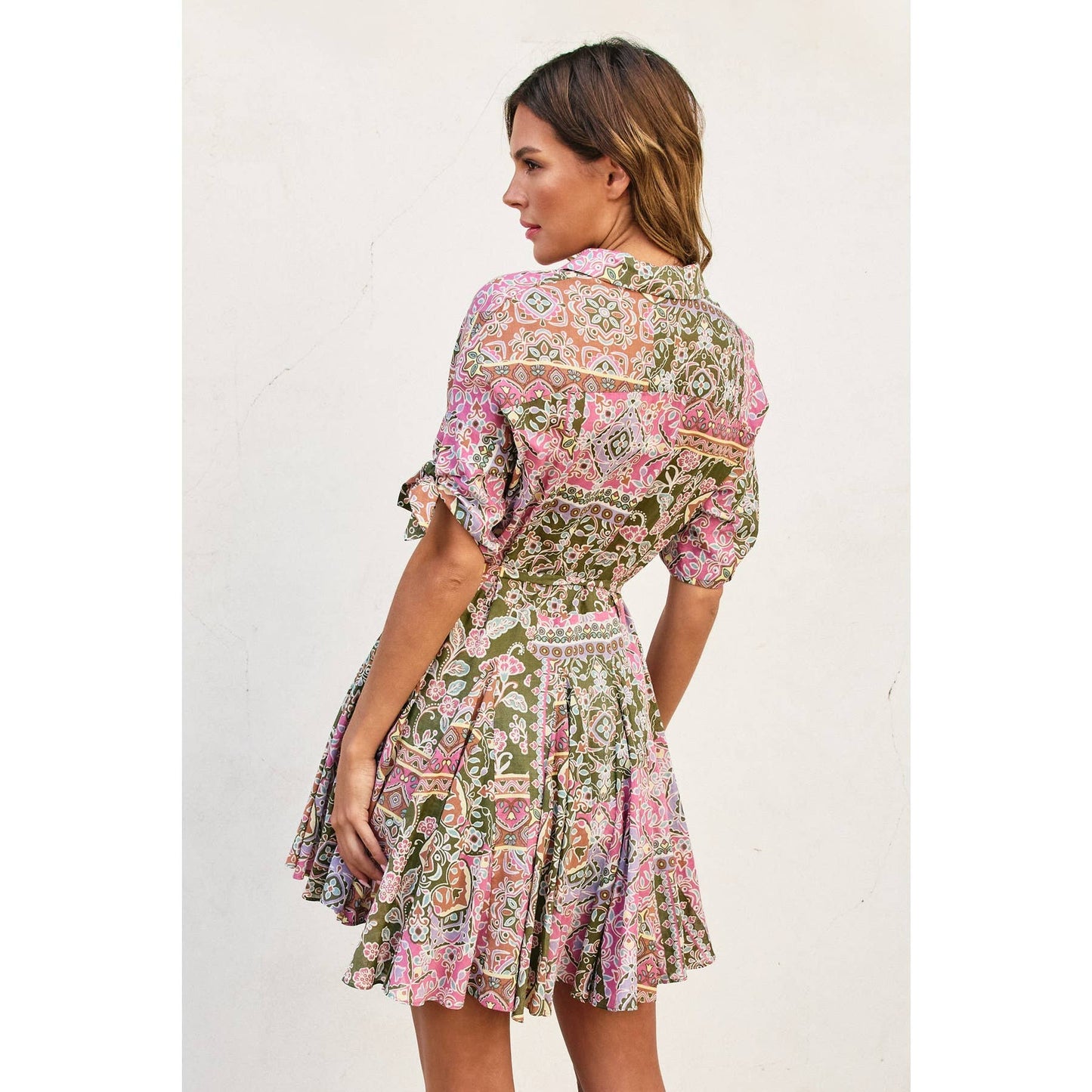 Extra Flared Hem Mini Dress: EVERGREEN / FD12067-P1703