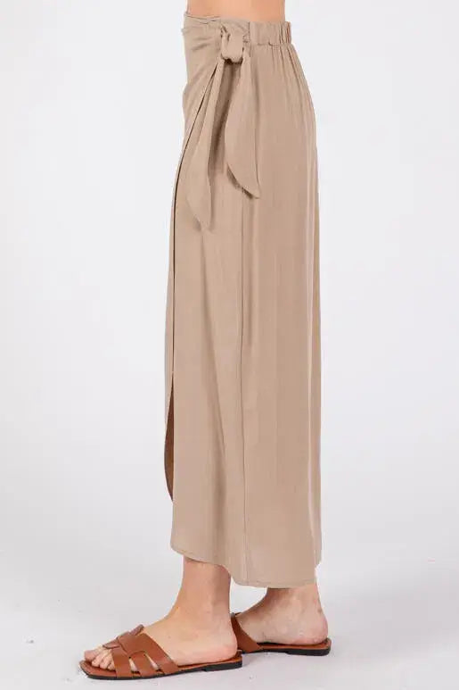 Wrap Midi Skirt With Side Tie - NS80148A: Sage Green