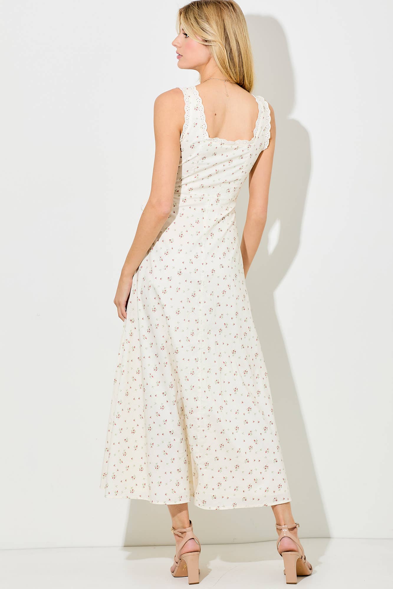 FLORAL MAXI BUTTON DOWN MAXI DRESS: IVORY BD5953