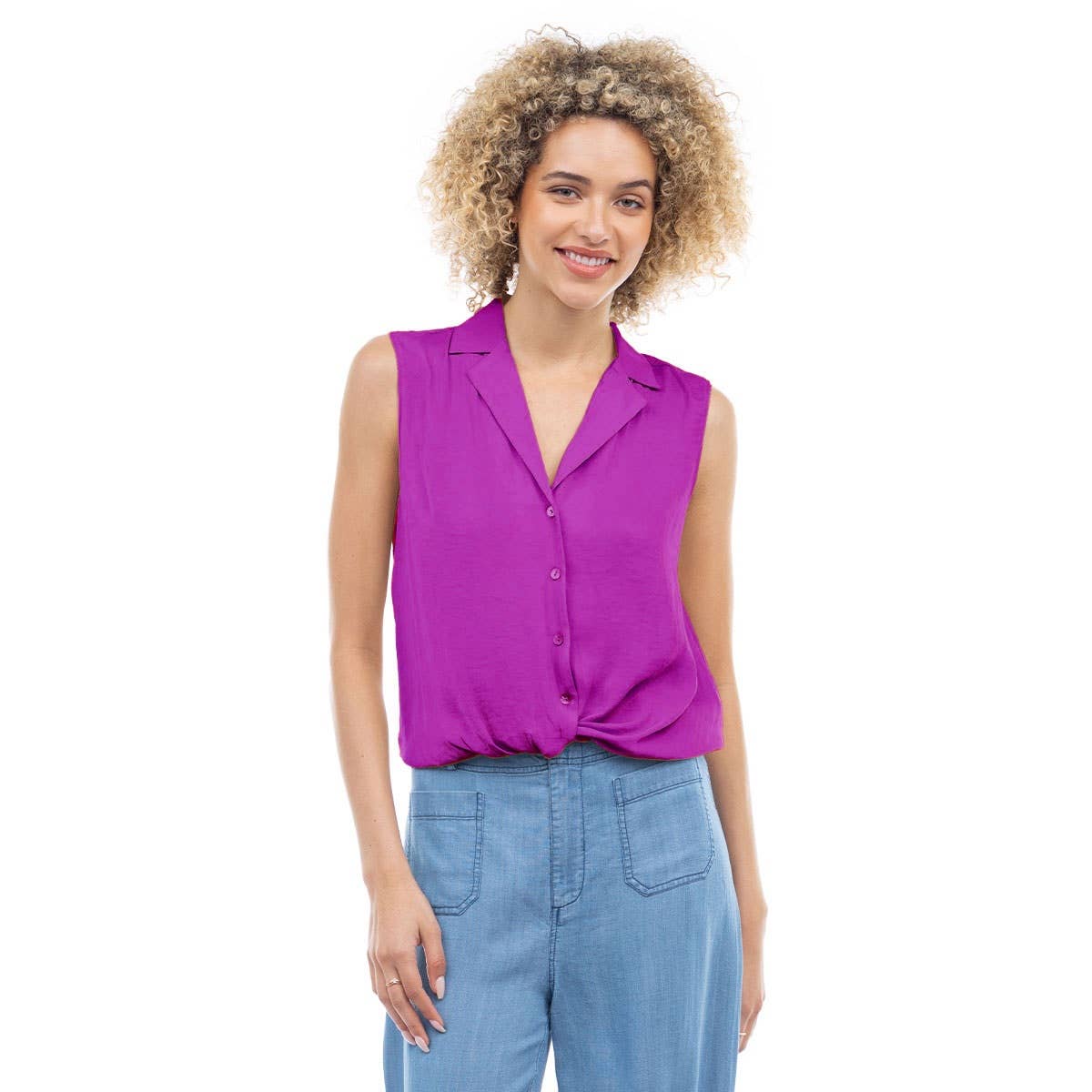 Knotted Sleeveless Collared Top: Papyrus / ET119375A-F