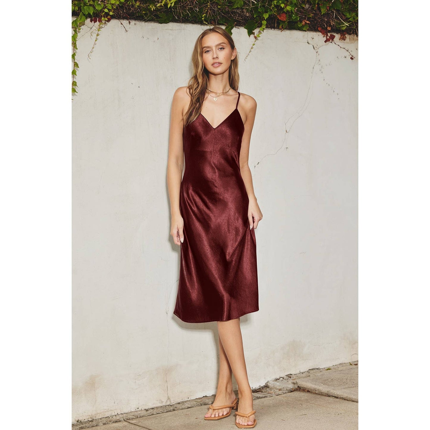 FD3760-P1500 Reflection Bias Cut Midi Slip Dress: PEARL