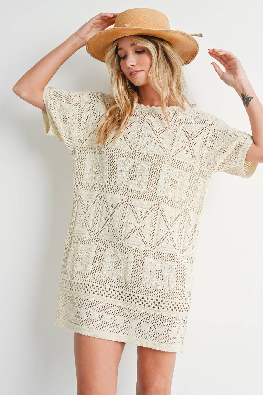 AZTEC KNIT SHIFT DRESS: NATURAL / D02051