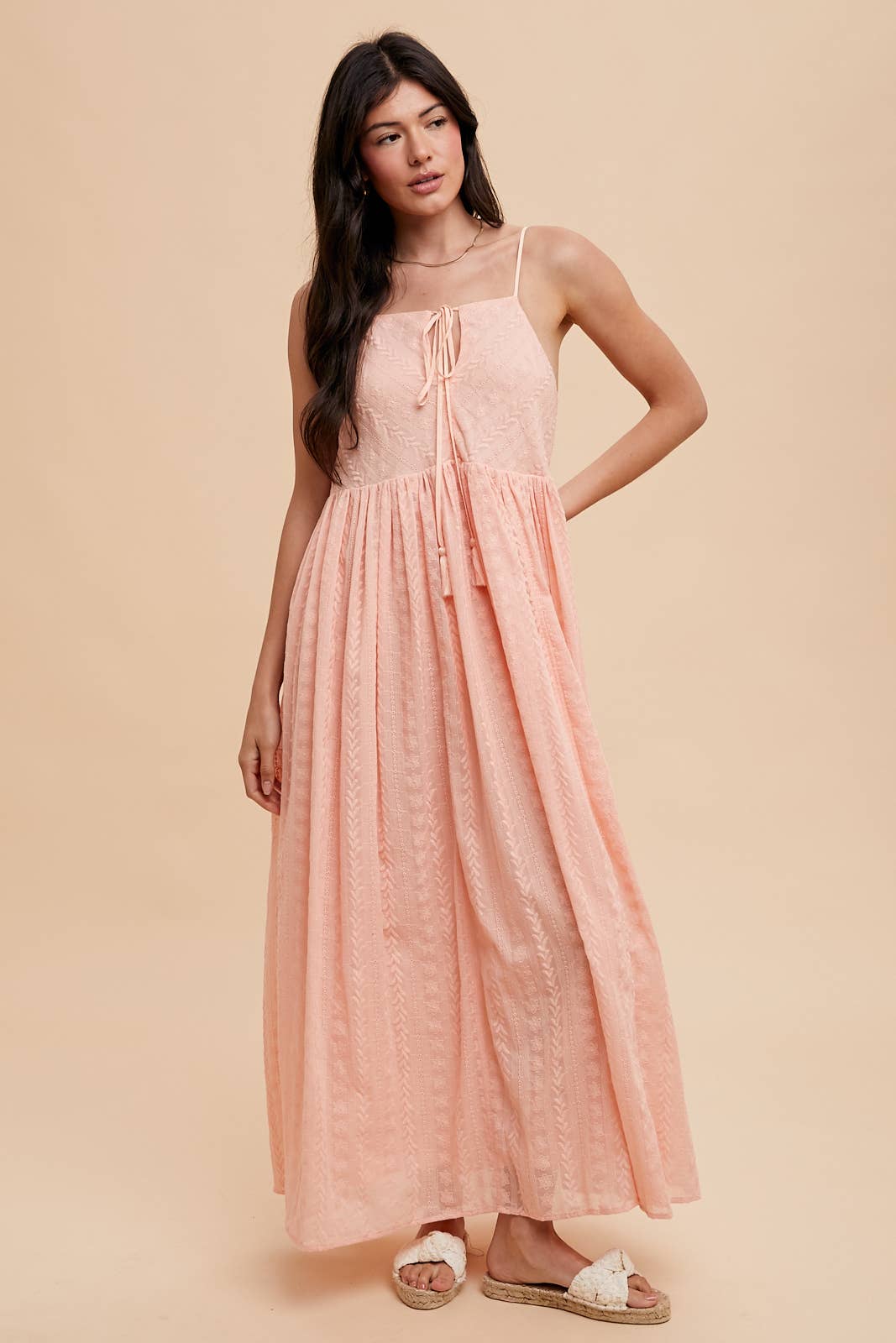 ALL OVER EMBROIDERED MAXI STRAP DRESS: FONDANT PINK / ILD5708
