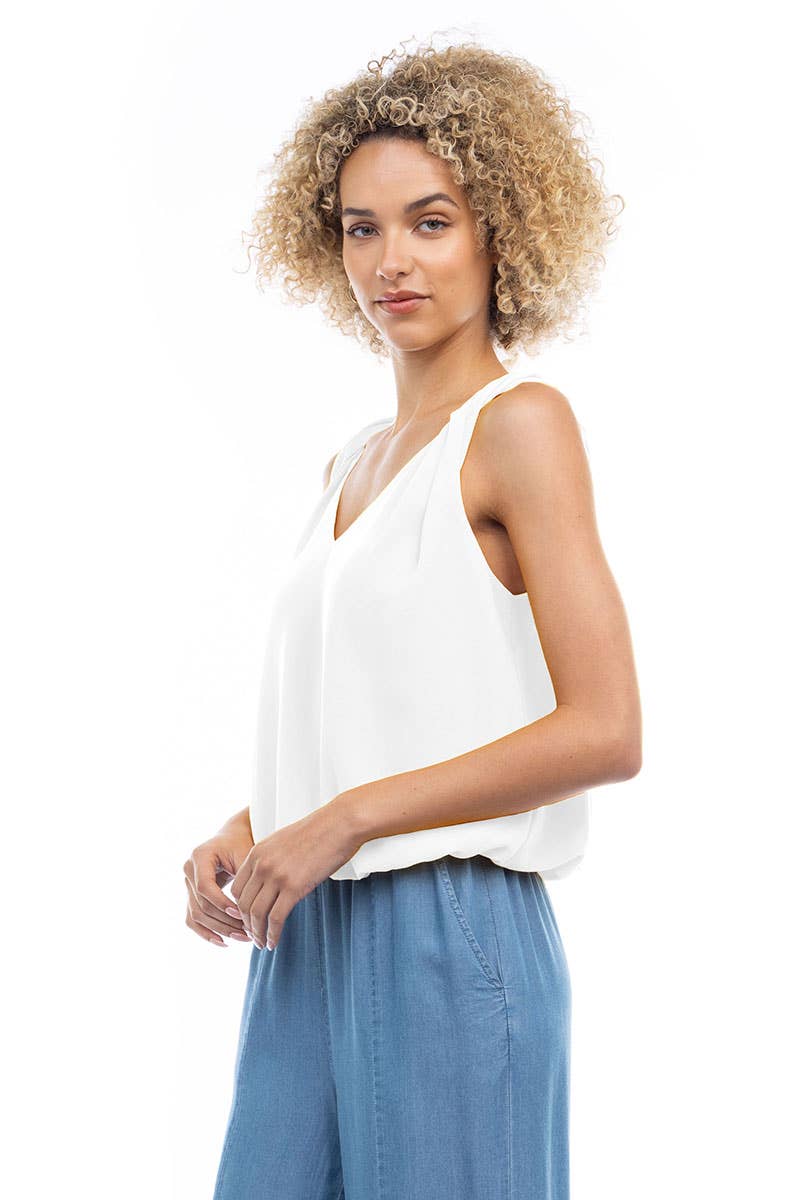 ST119446 Bubble Top With Twisted Shoulder Detail : Off White