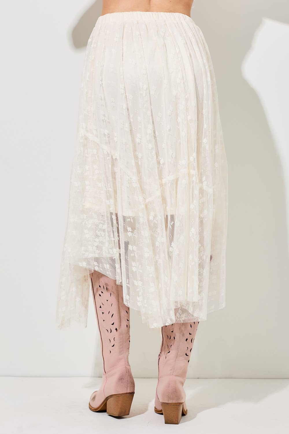 LACE MIDI SKIRT: CREAM / BK1357
