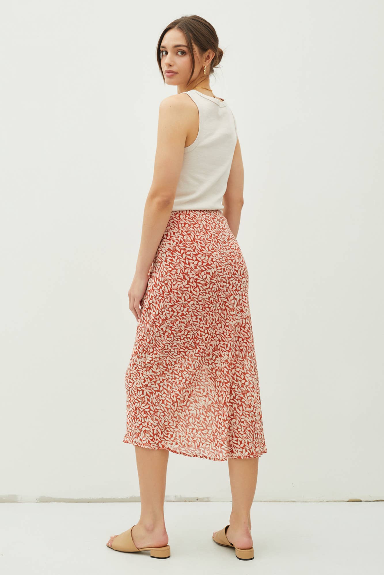 PRINT DRAPED SIDE KNOT MIDI SKIRT: Sea Green / 71106