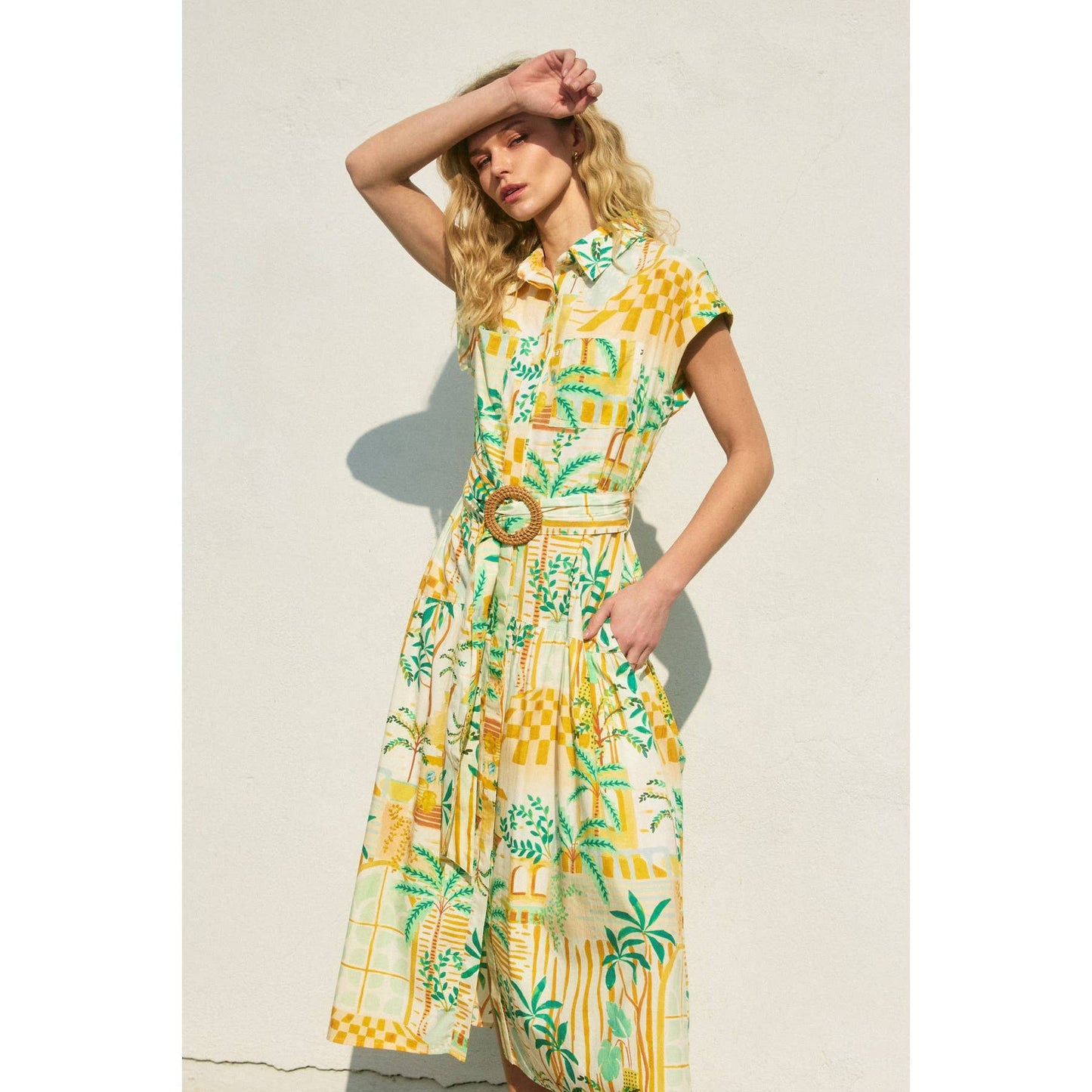 Dance In The Sand Sash Belt Shirt Dress: GREENHOUSE / FD11740-P1883