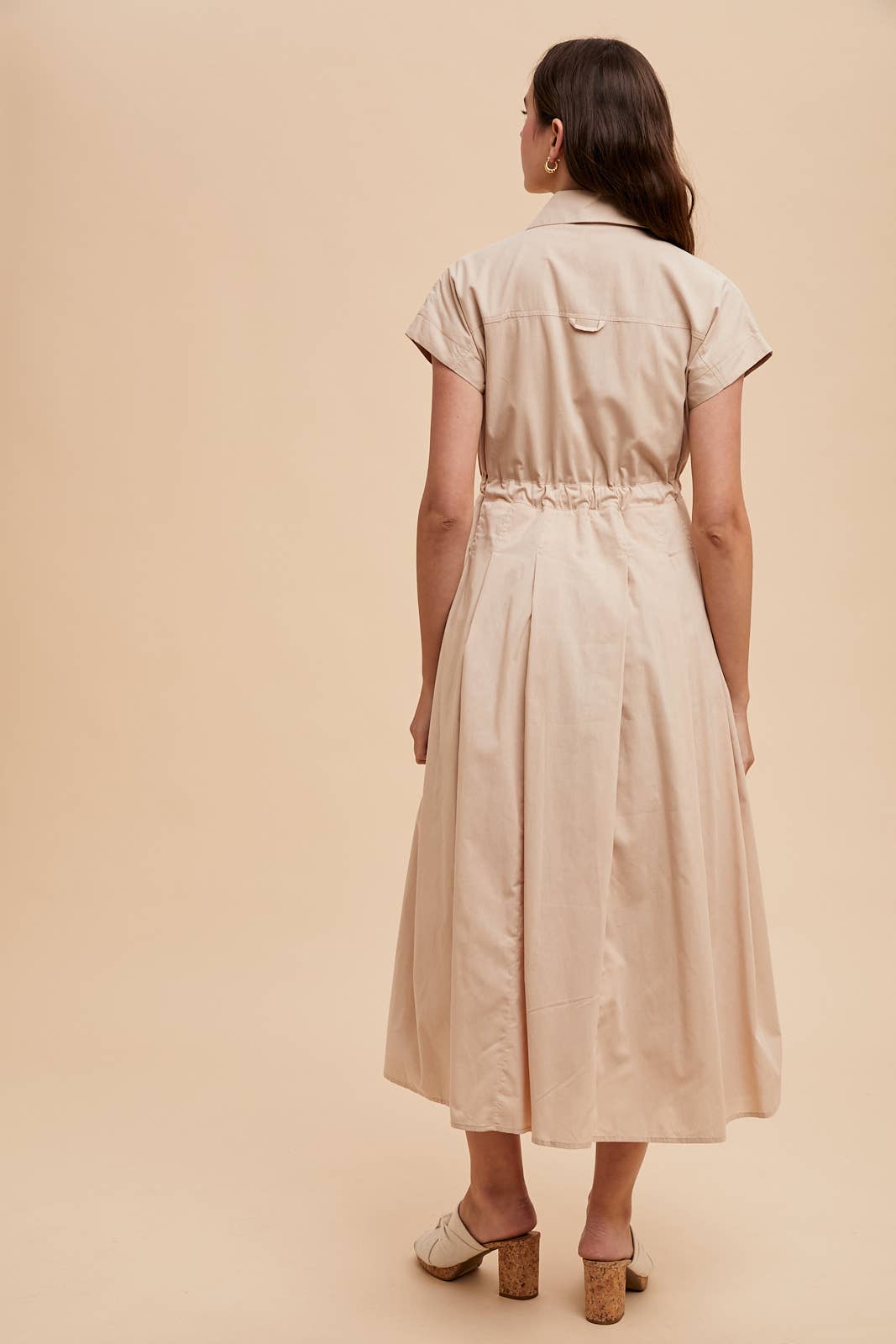 BUTTON DOWN SHIRT MAXI DRESS: OLIVE PALM / ILD6353