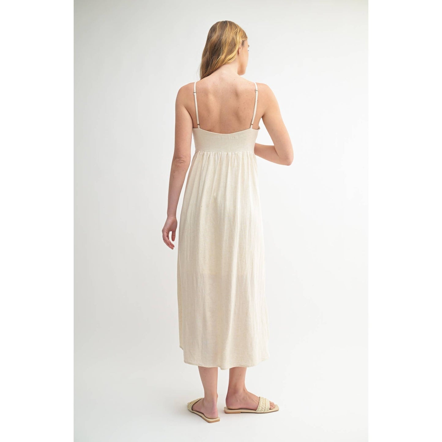 LINEN BLEND PINTUCK DRESS: Natural / FD68516_3