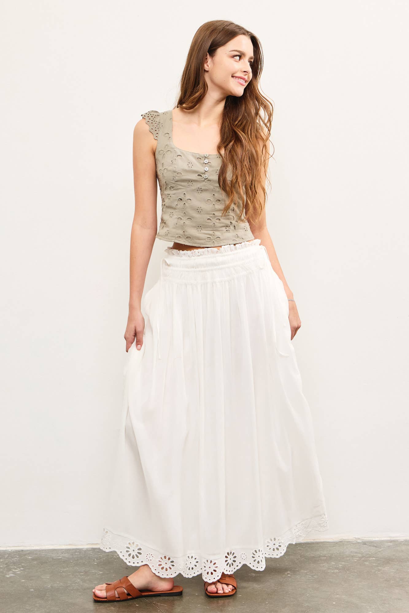 EYELET LACE HEM SIDE TIE SKIRT: PERIWINKLE / S24672