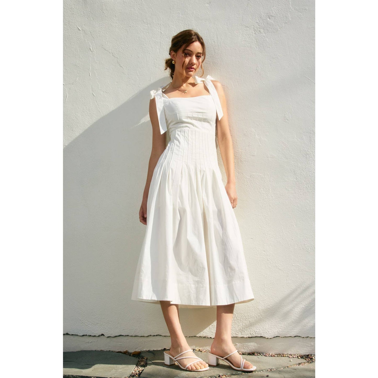 Elegant Sunrise Self Tie Pleated Midi Dress: NAVY / FD12862-CP553