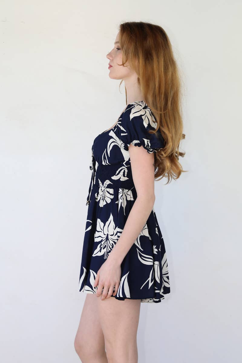 Q5X75-W921 navy SWEETHEART NECK SMOCKED WAIST ROMPER