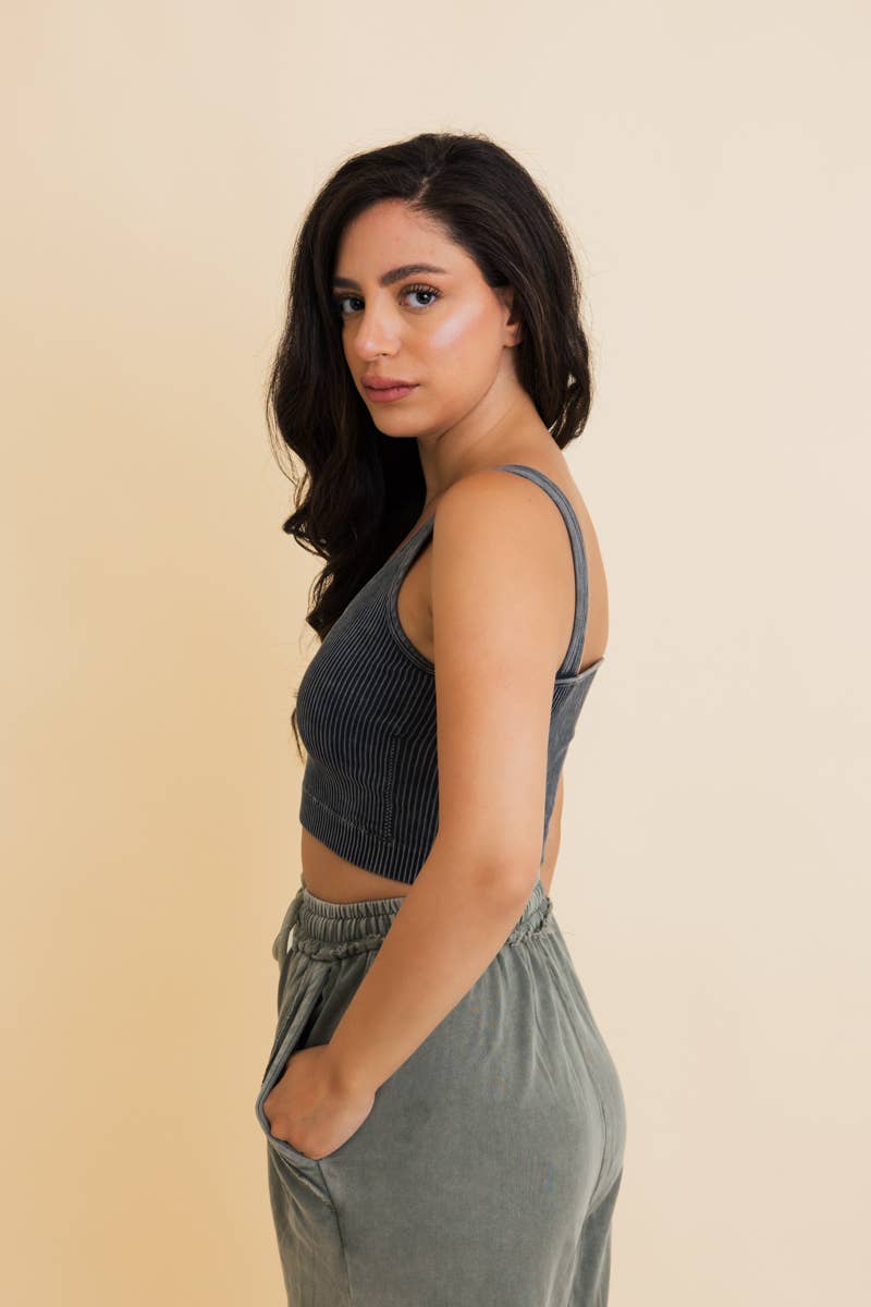 Just Breathe Washed Ribbed Padded Bralette: YL-5667-SGE