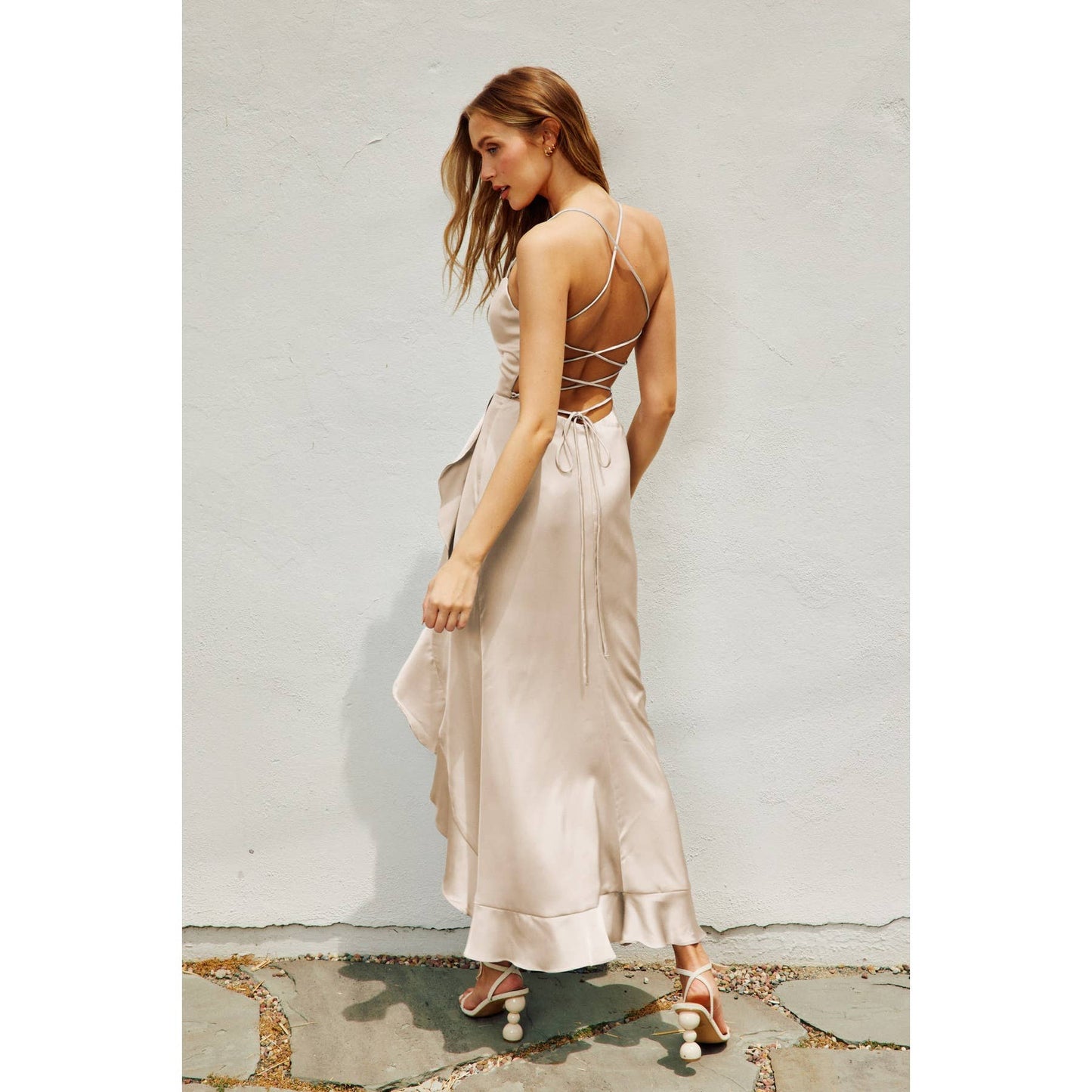 Going Out Open Back Ruffled Maxi Dress: SAGE / FD9733-CP112