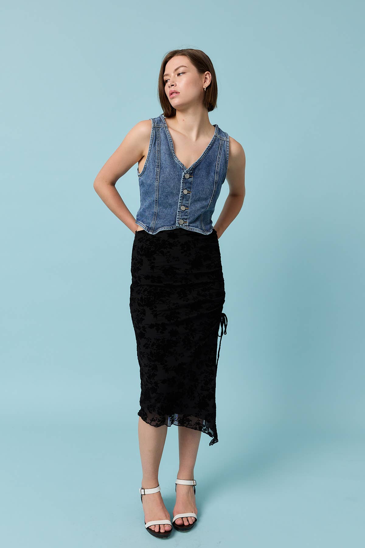 Velvet Mesh Jacquard Skirt - MB7345: Black