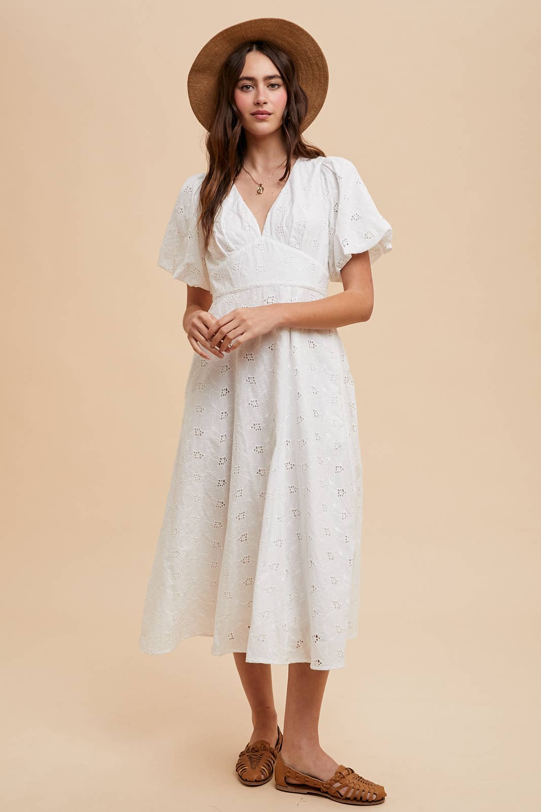 COTTON EYELET DRESS: JADE GREEN / ILD6297-1