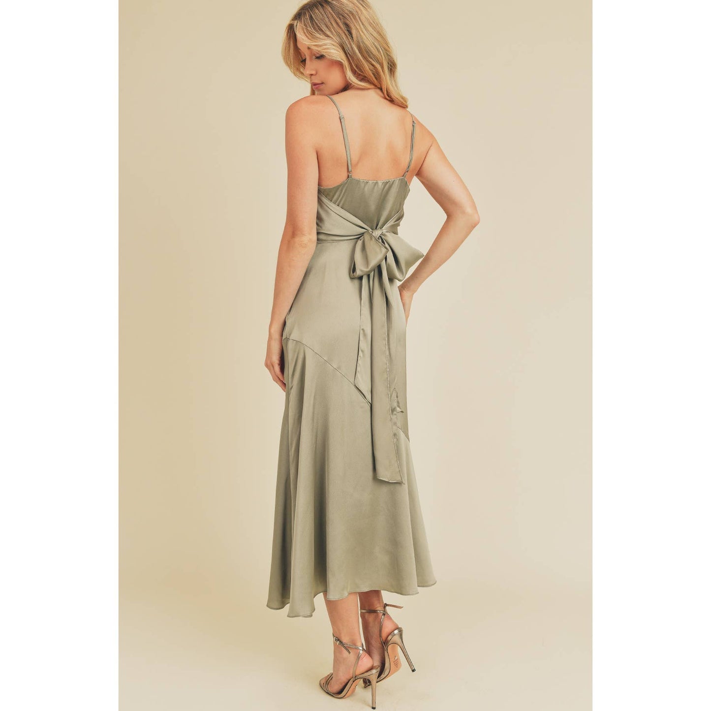 Satin Tie-Back Slit Midi Dress: SANGRIA / FD4571_1