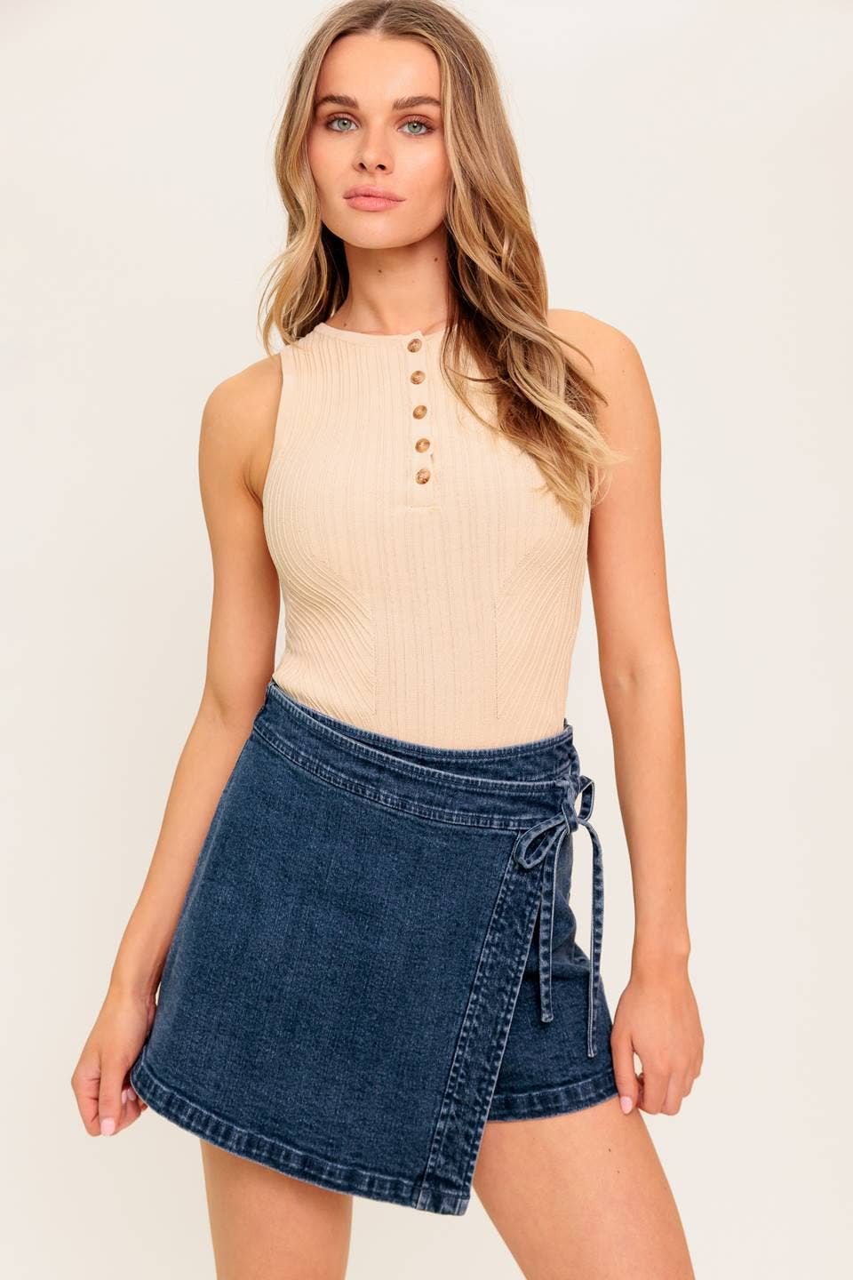 A washed denim skort - IP8838: MEDIUM INDIG