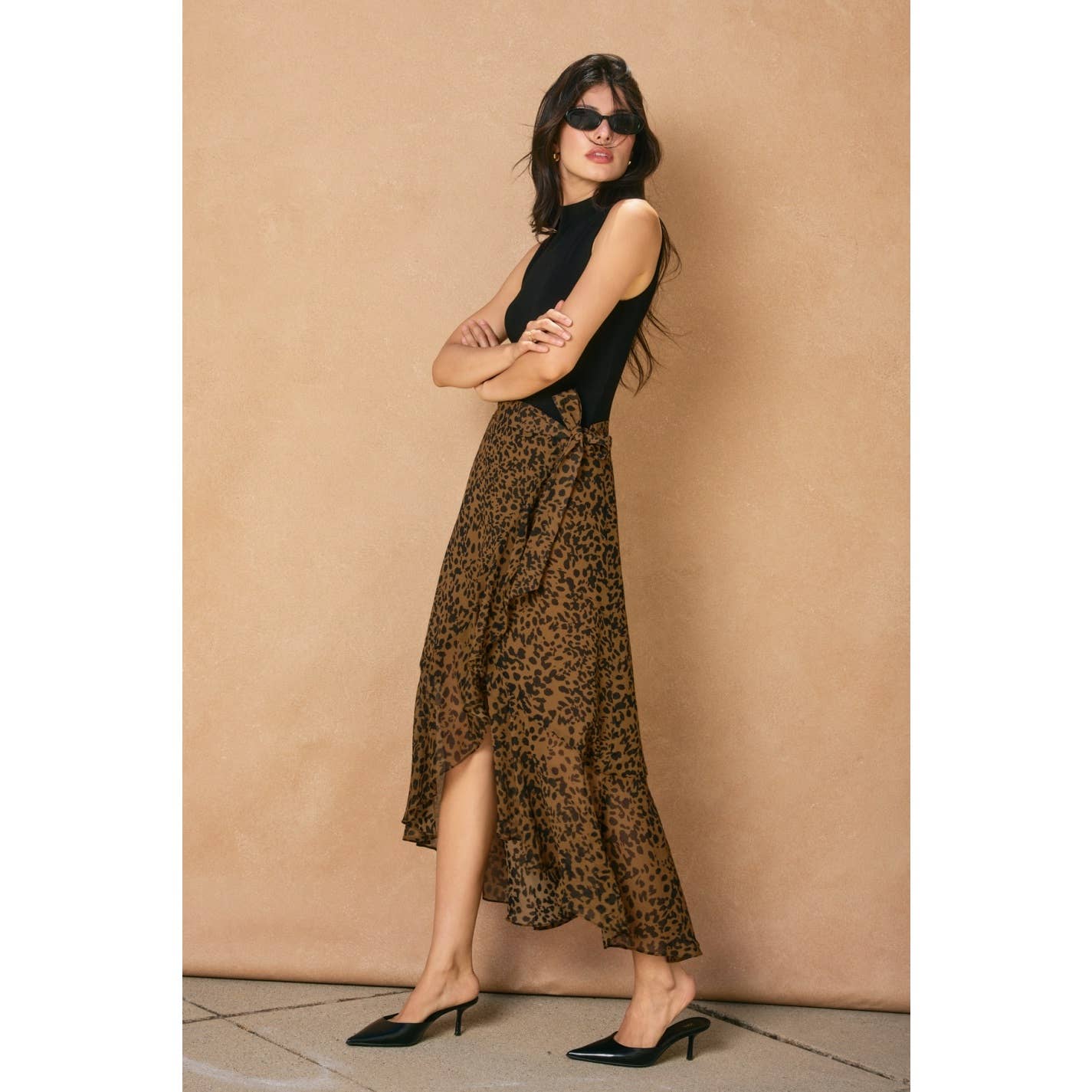 Jungle Fury Ruffled Hem Wrap Skirt: TOFFEE BROWN / FS11375-P2184