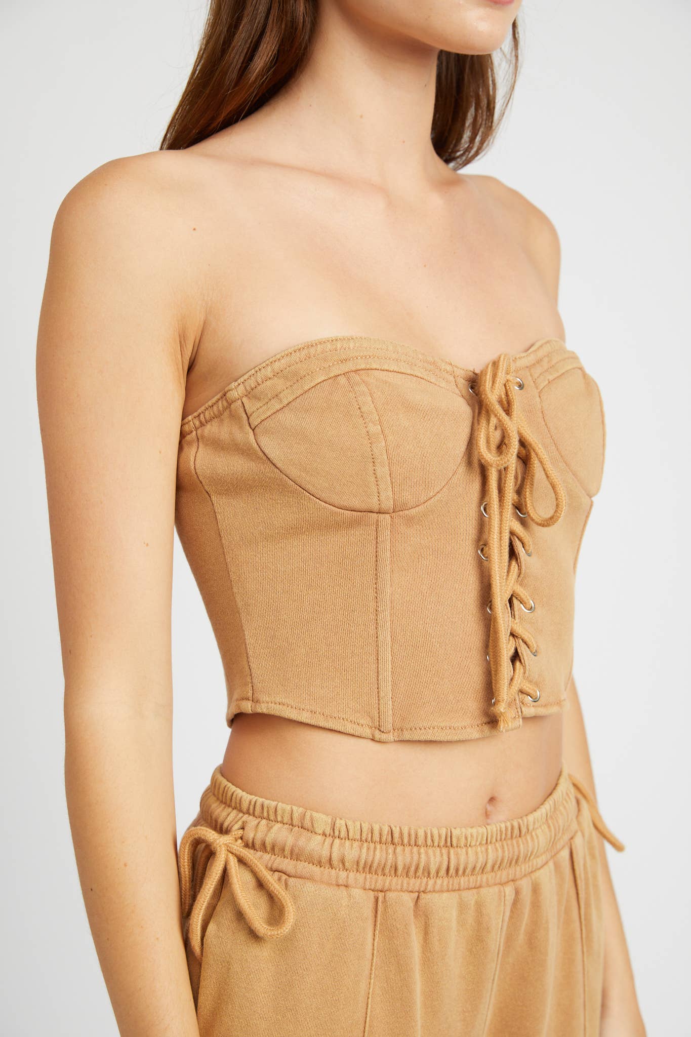 FRENCH TERRY STRAPLESS BUSTIER TOP: NAVY