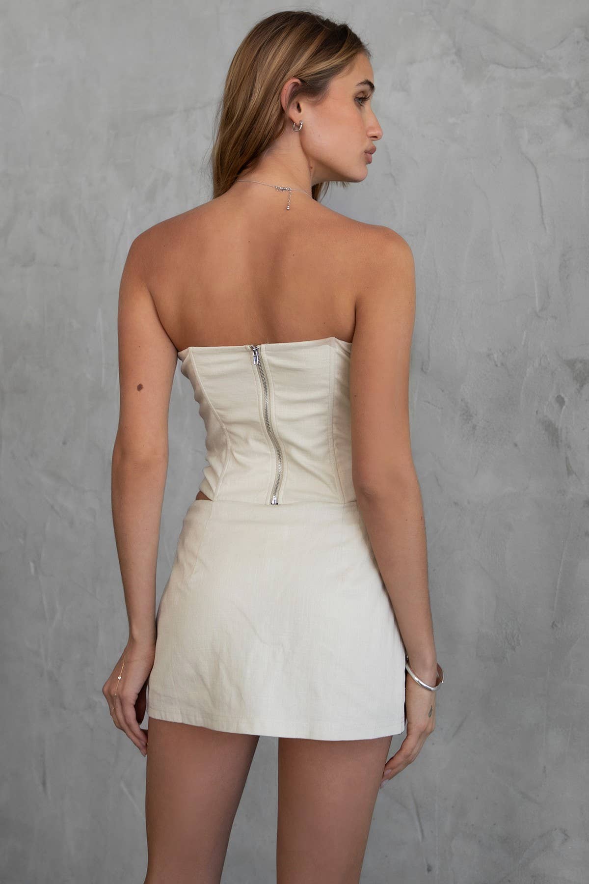 JANICE Stretch Linen Strapless Corset Bustier Top: Natural / TH30024-JANICE-T-NATURAL