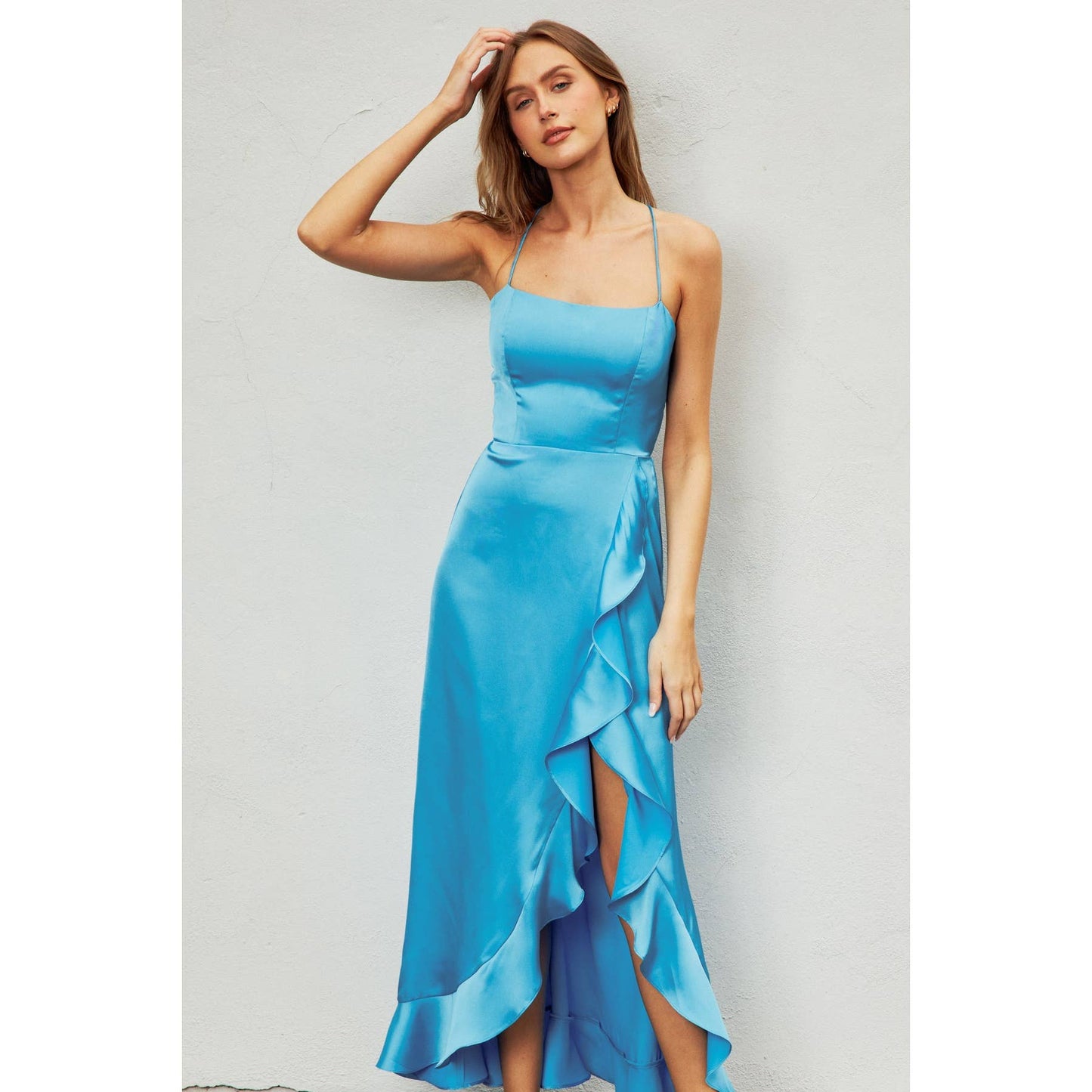 Going Out Open Back Ruffled Maxi Dress: SAGE / FD9733-CP112