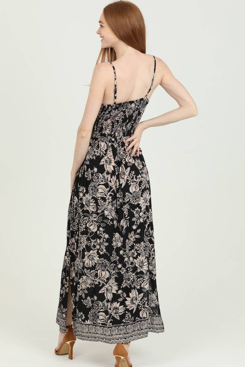 F4B48-FO23 V NECK TWIST FRONT MAXI DRESS