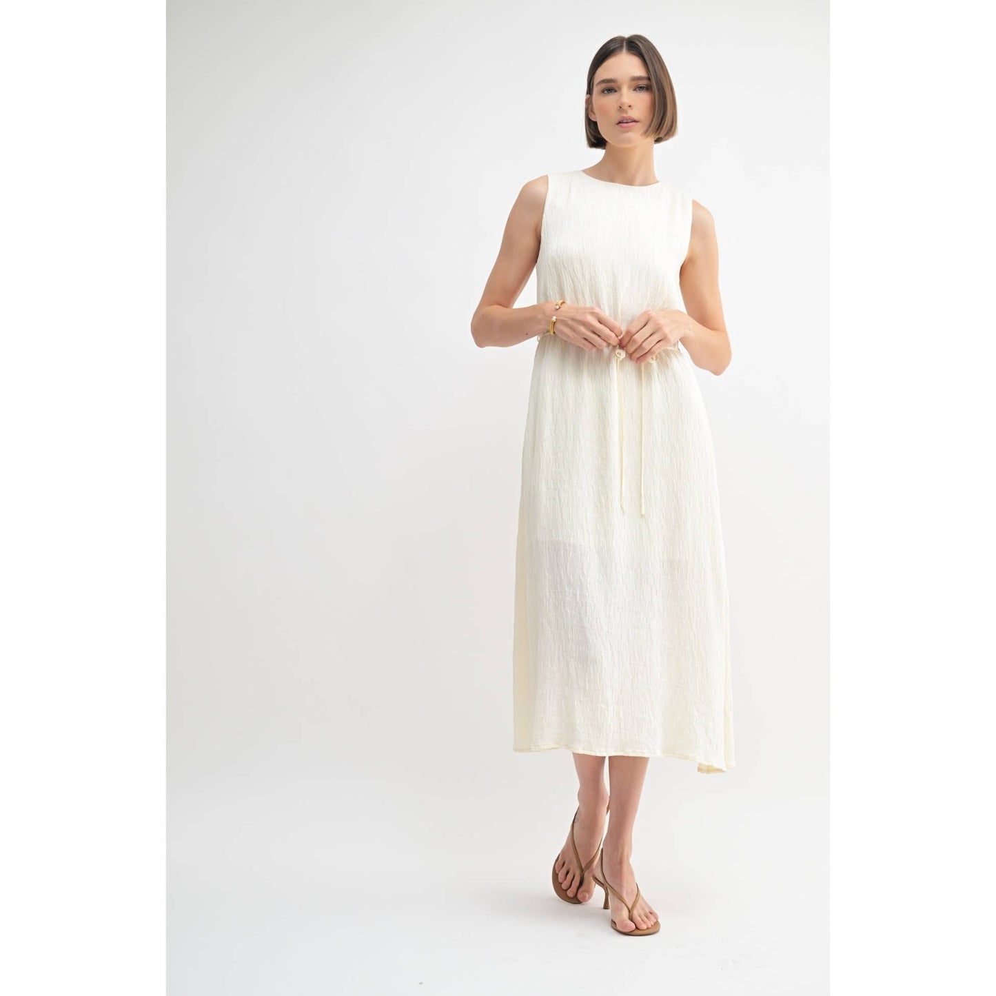 TEXTURE SLEEVELESS MIDI DRESS: Blue / FD67968_1