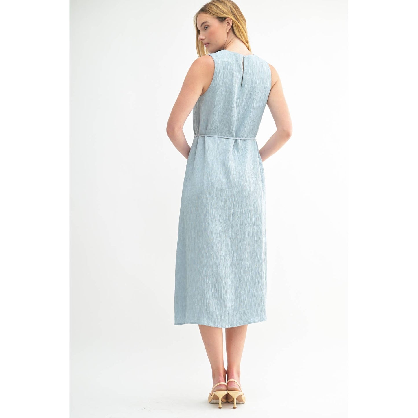 TEXTURE SLEEVELESS MIDI DRESS: Blue / FD67968_1