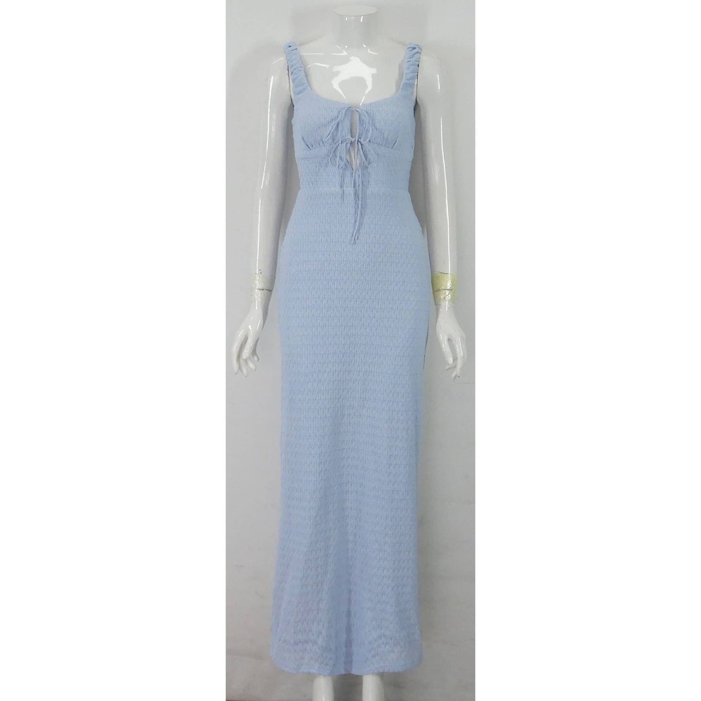 CRINKLE FABRIC BODYCON MAXI DRESS: BABY BLUE / SR1439J