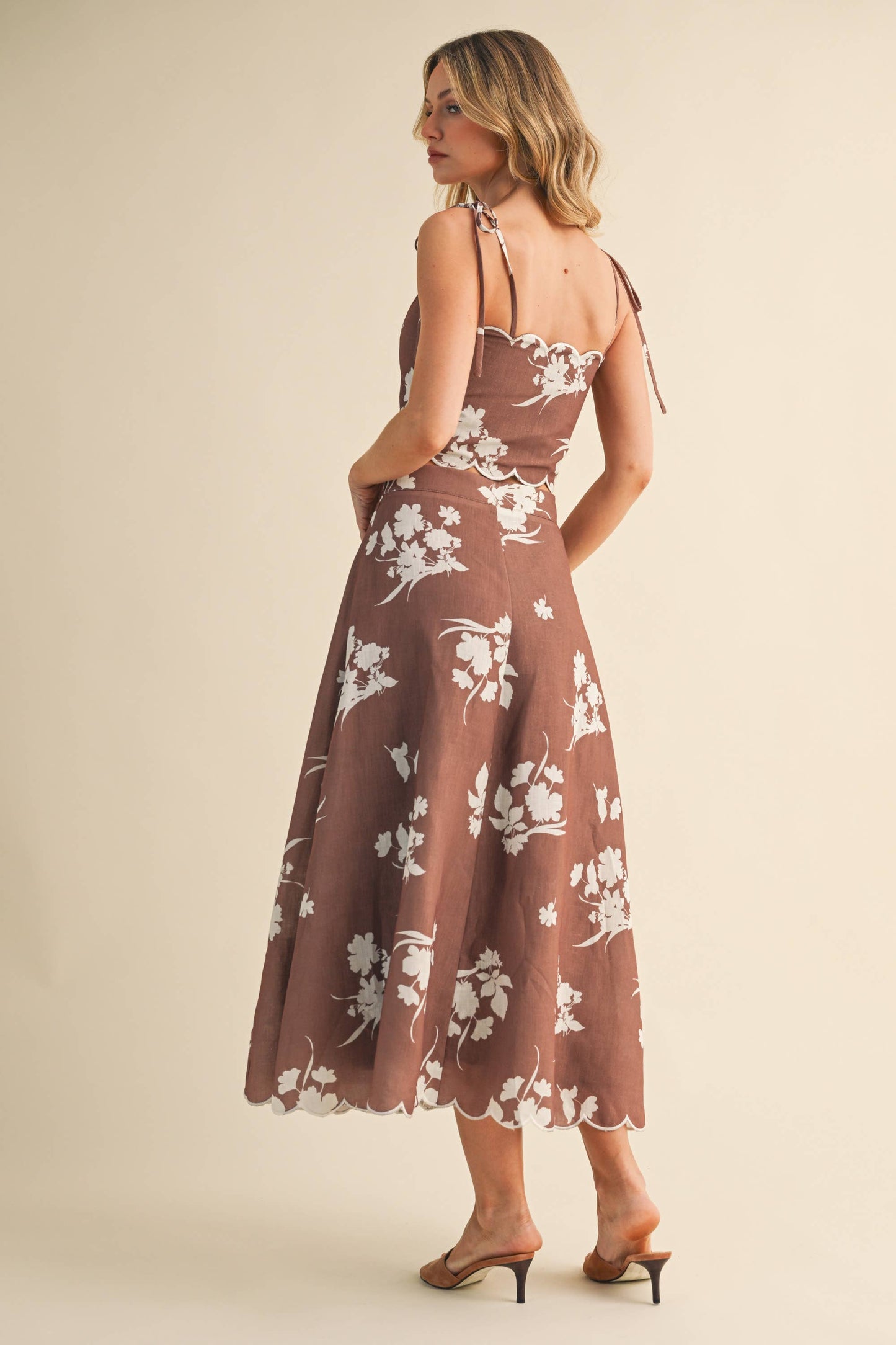 Top onlyyy💖 IST5941 FLORAL SCALLOPED CROP TOP AND MIDI SKIRT SET: IVORY/SAGE